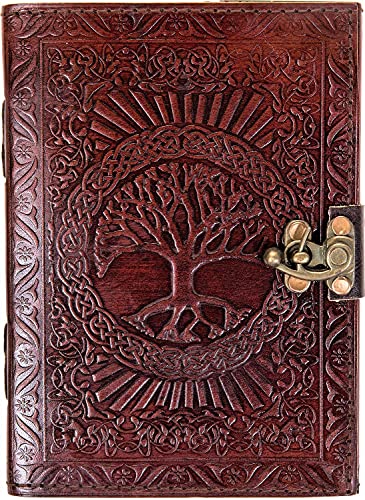 Le Cuir Tree Embossed Leather Journal Diary, Drawing Sketchbook Scrapbook Writing Notebook Notepad, Blank Unlined Paper