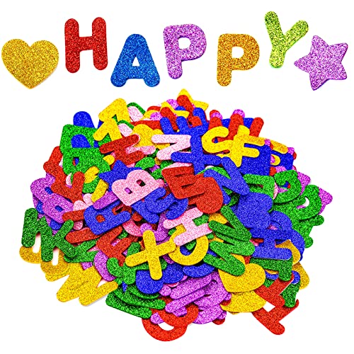 168 Pcs Stickers Lettres en Mousse, Lettres de l'alphabet Stickers Autocollants étoiles Coeur letters Glitter Mousse Activités Manuelles DIY Art Décoration pour Enfants et Adultes