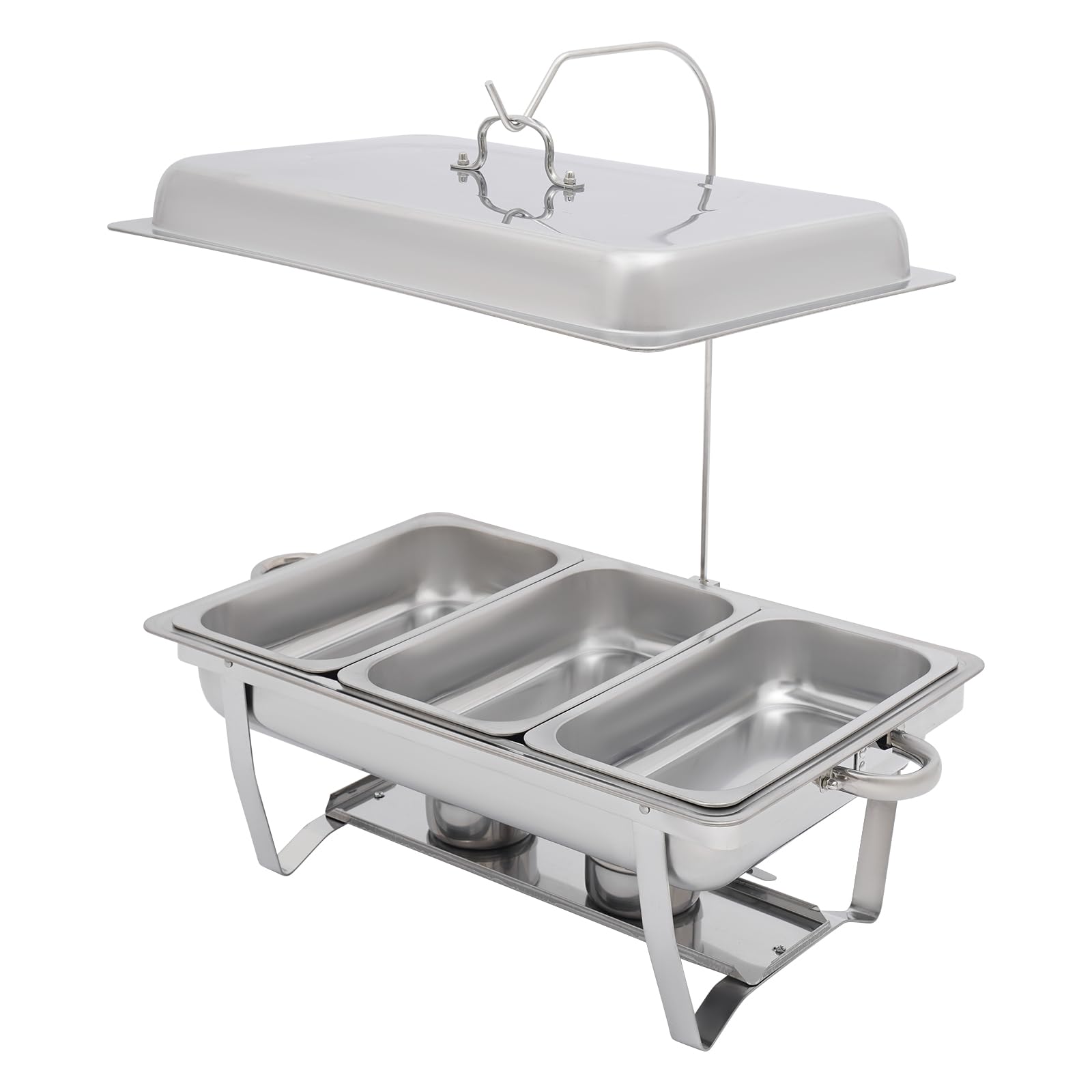 Chafing Dish - Set da buffet in acciaio inox con 3 scomparti, 56 x 35,5 cm, 9 l