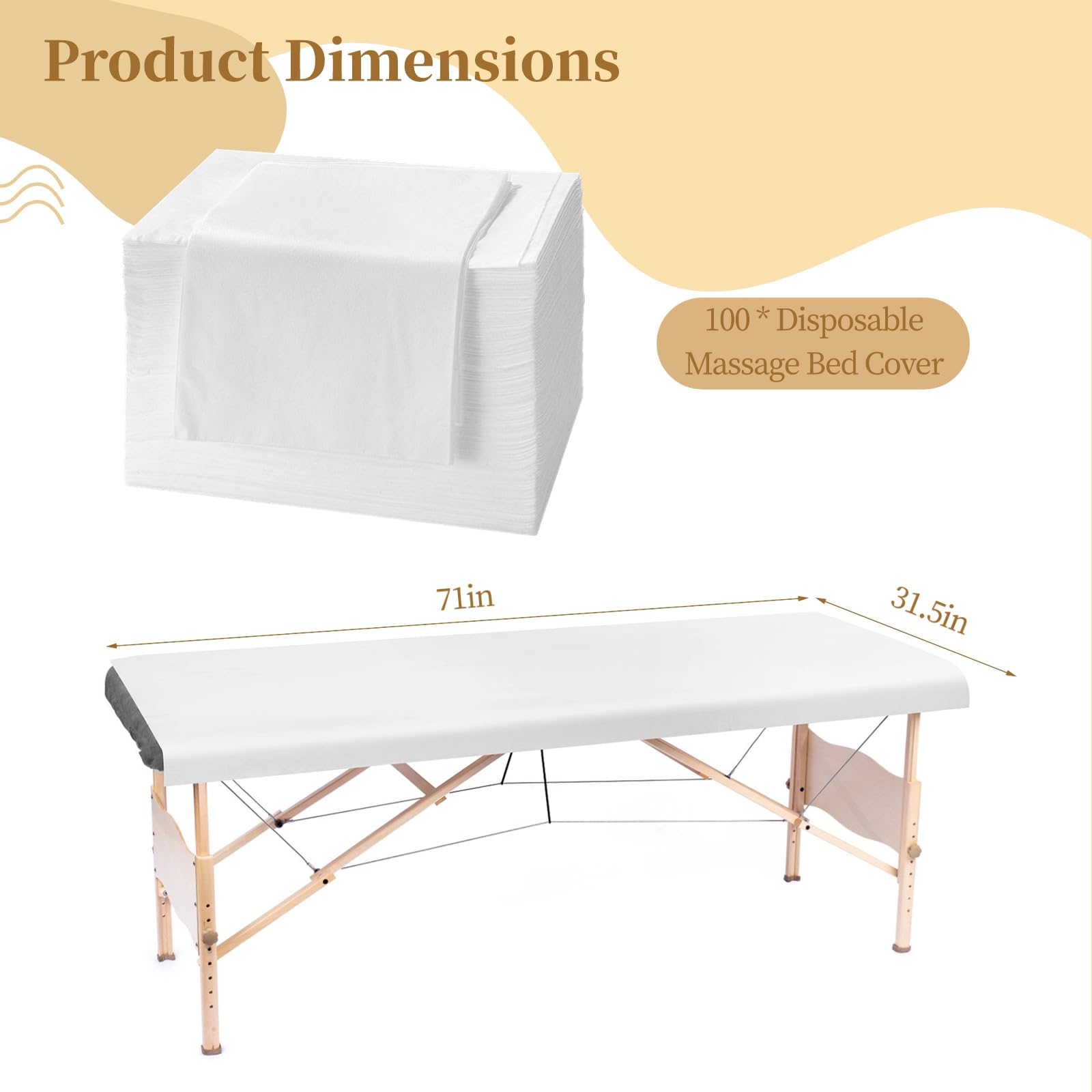 100 hojas desechables para mesa de masaje, 71 x 31.5 pulgadas, fundas desechables de cama de masaje de tela no tejida transpirable, sábana de higiene de un solo uso para centros de spa, salones de