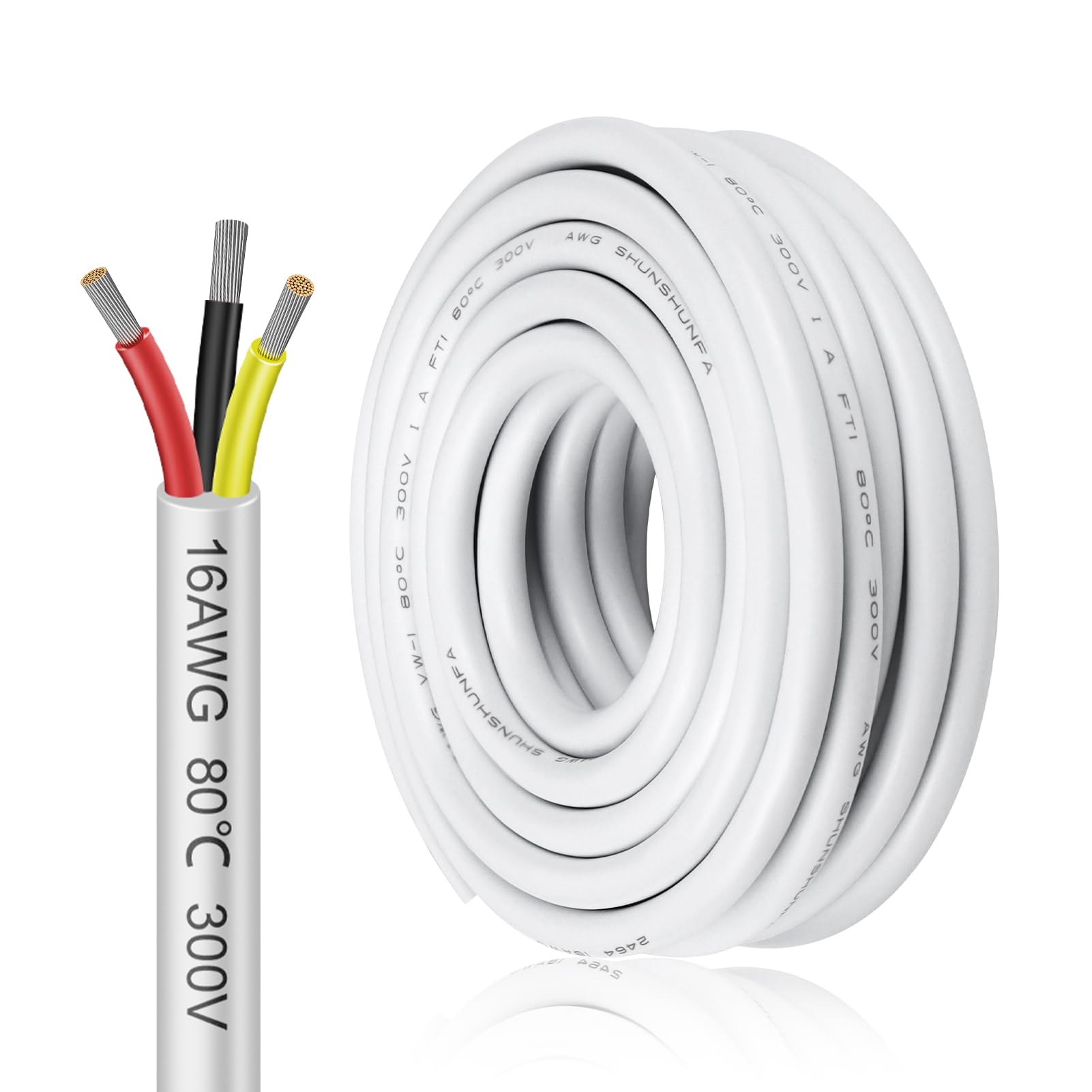inShareplus 16AWG 3x1.5mm² 5 Meter Electrical Wire 2 Core Cable, 5V/12V/24V White Tinned Copper Wires