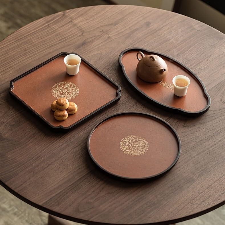 Bandeja para Servir té, Bandeja para té seco Chino, Juego de té pequeño, Bandeja para Guardar Tazas de té, Soporte de Madera para Comer en el Regazo (C)