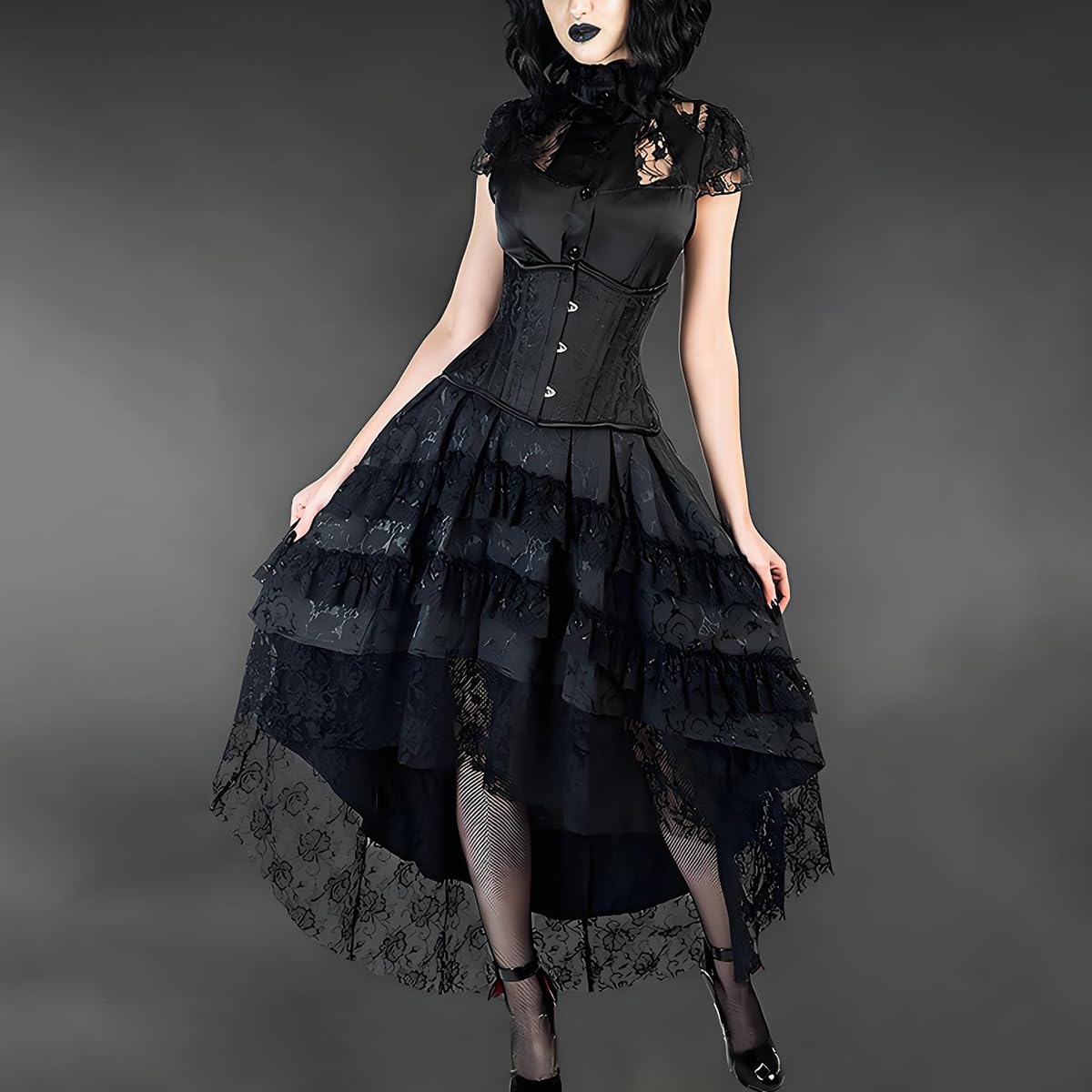 COSDREAMER Damen Viktorianischer Steampunk Gothic Rock Mittelalter Renaissance Spitze Bustle Kostüm