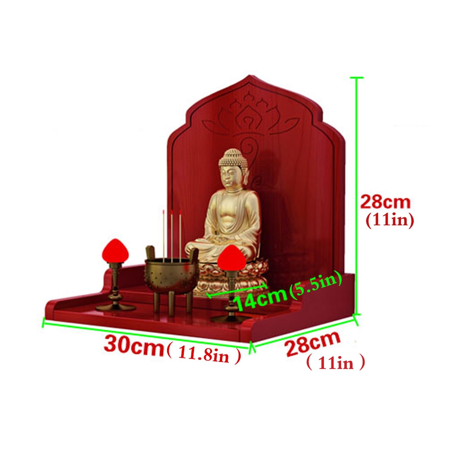Supporto for santuario in legno con mensola for altare Buddha montato a parete con contenitore 1 pezzo(Wood,30x28x28cm)