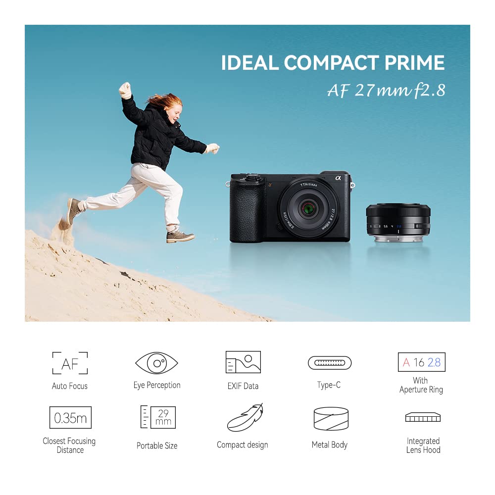 TTARTISAN 27 mm F2.8 Auto Focus APS-C obiektyw aparatu metalowy, lekki, przenośny obiektyw aparatu, śledzenie oczu do mocowania Sony E