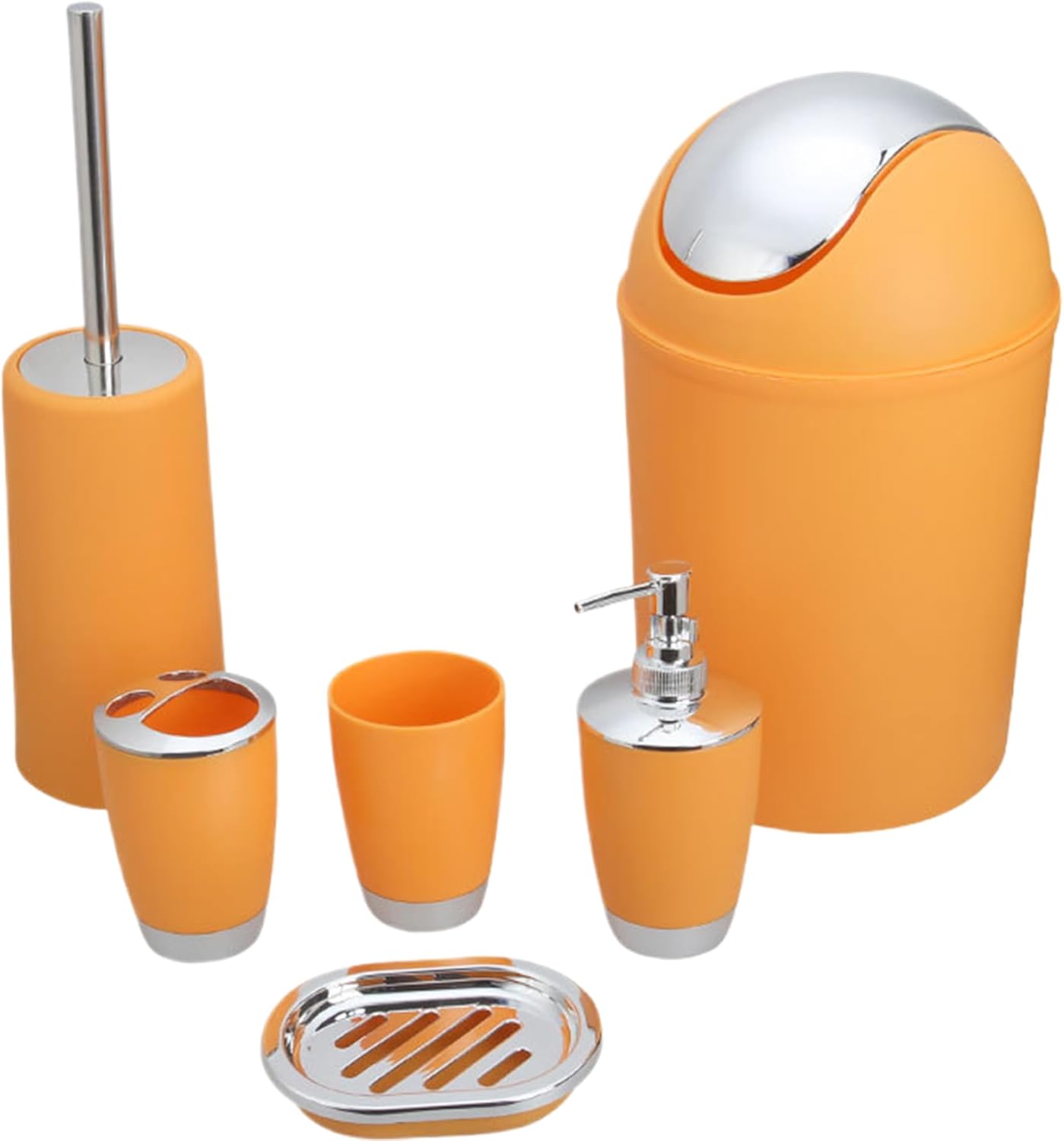 Bathroom Accessory Set 6Pcs Bathroom Soap Dispenser Set Includes Soap Dispenser & Dish Toothbrush Holder Trash Can Tumbler Toilet Brush Bathroom Set Toothbrush Holder Set Orange Bathroom Set
