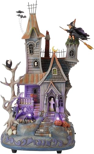 Enesco Jim Shore Heartwood Creek - Figura de casa embrujada, casa de Halloween iluminada con música y luces LED, 12 pulgadas, multicolor