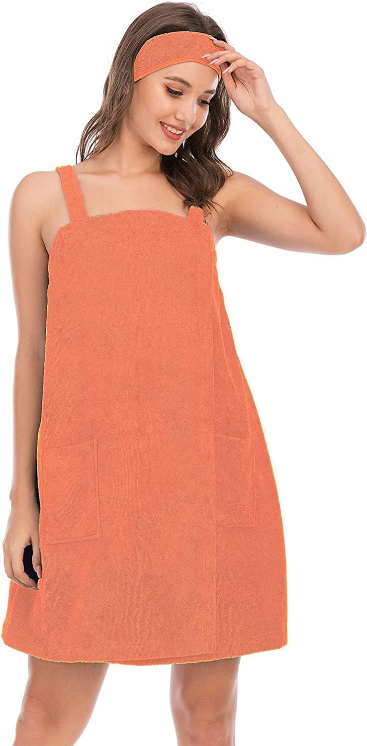 Vanrose Jan Womens Bath Wrap Towels with Straps Pocket Spa Towel Bathrobe & Hair Headband - Image 4