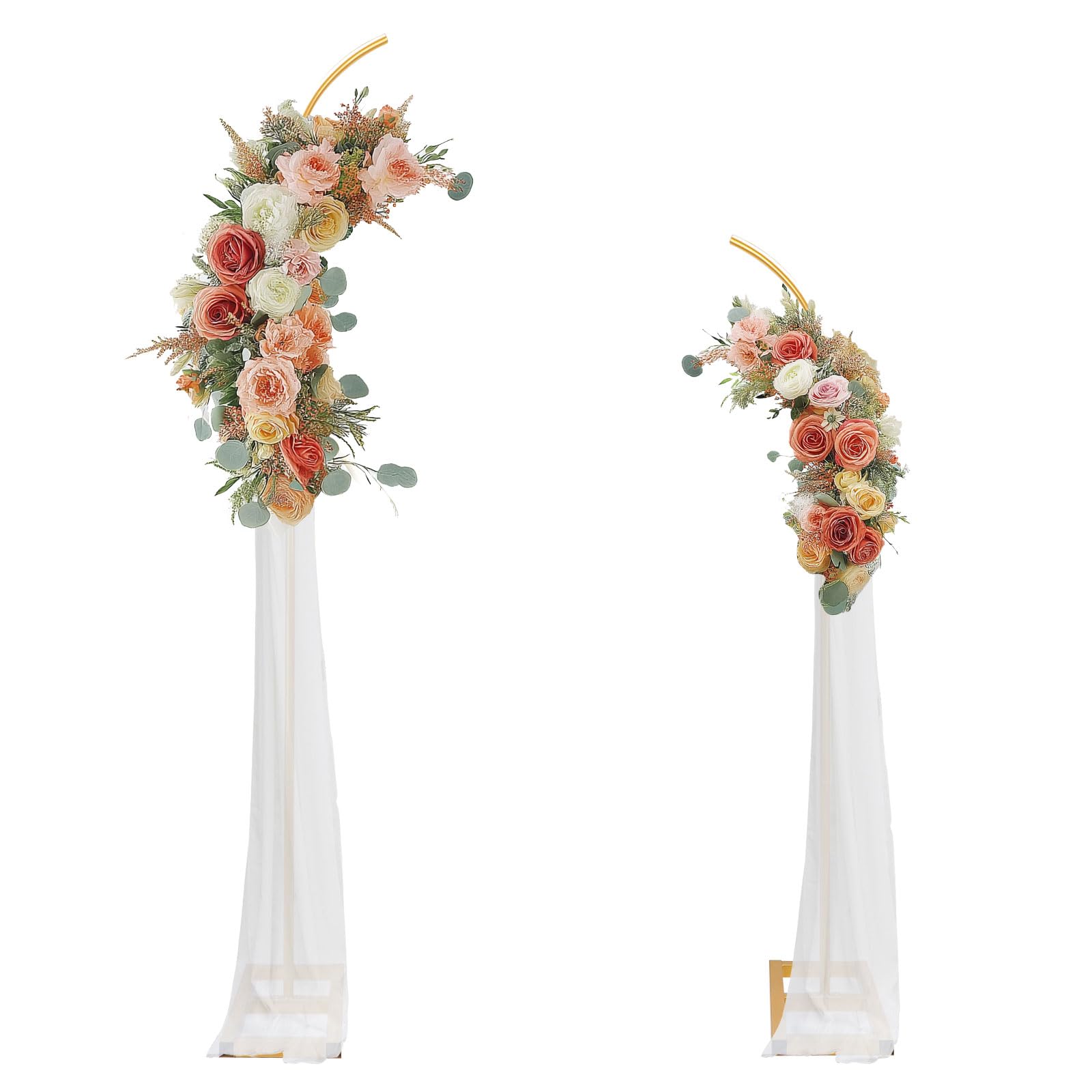 Wedding Arches Metal Arch Backdrop Stand Set of 2 Gold Curved Top Wedding Flower Arch Decorations,Balloon Arch Stand for Ceremony Birthday Baby Shower Anniversary Decoration(6.2FT&7.5FT)
