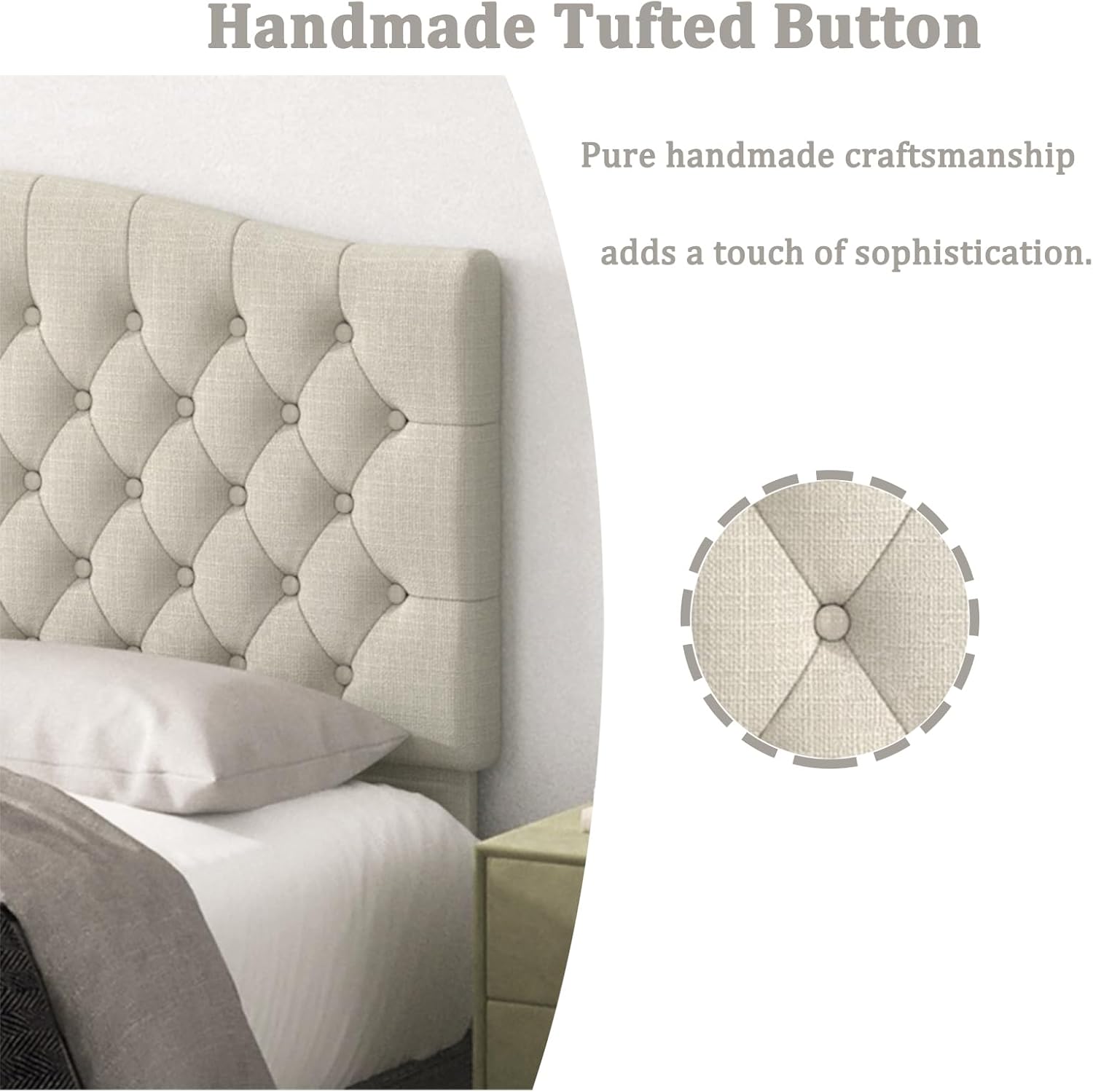 Queen Headboard Only, Upholstered Headboard for Adjustable Bed Linen Tufted Queen/Full Size Wall Mounted Head Board with Solid Wood Legs Head Board, Ivory