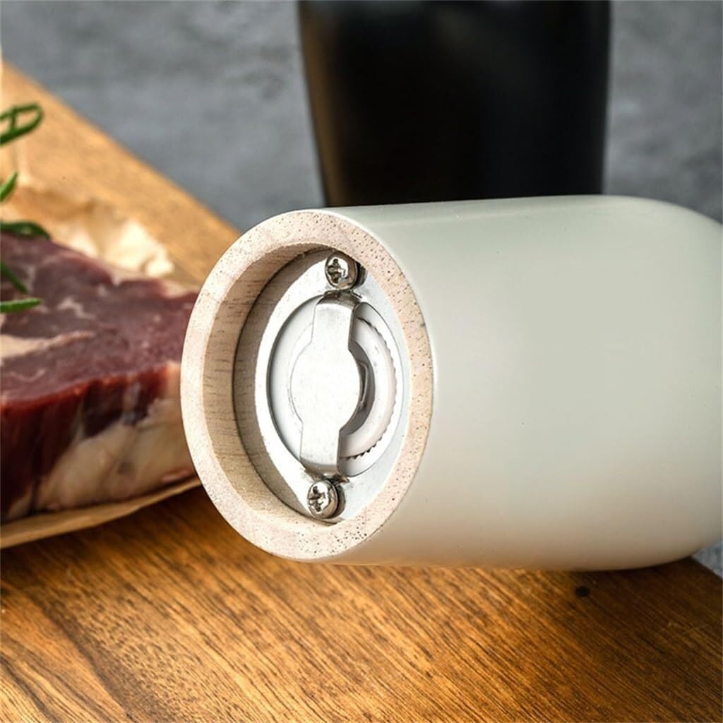 Pepper Grinder Bottle - PU Lacquer Black Seasoning Jar Kitchen Tool for Grinding Spices(White)