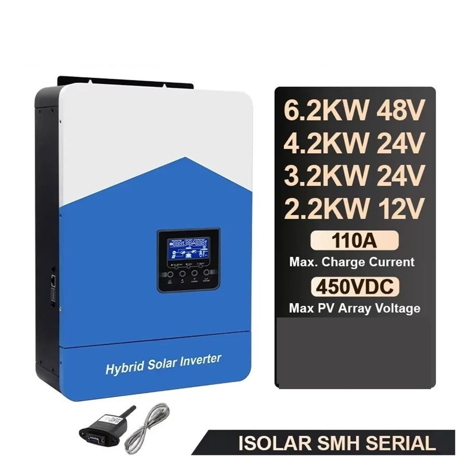 Transformador Inversores Solares Híbridos 42 KW 62 KW 24V 48V Y 230V Onda Sinusoidal Pura Fuera Red MPPT 100 A/120 A Controlador Carga Solar para Energía Solar. Inversor(SMH-II-3.2KW-WiFi)