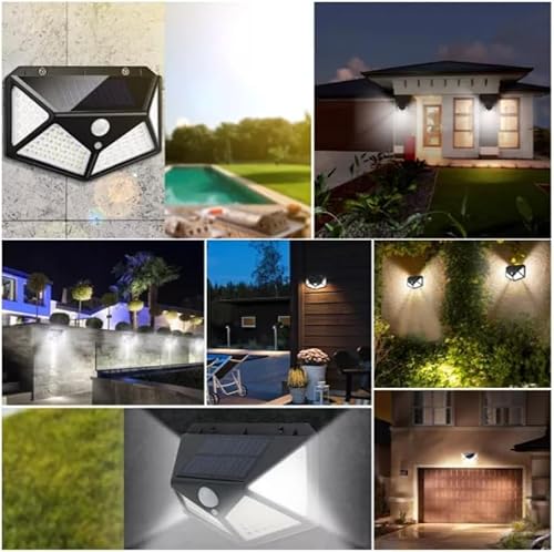 Kit 05 Luminária Energia Solar para Parede Externa com 100 Led Sensor Presença 3 Funções Lâmpada Sol