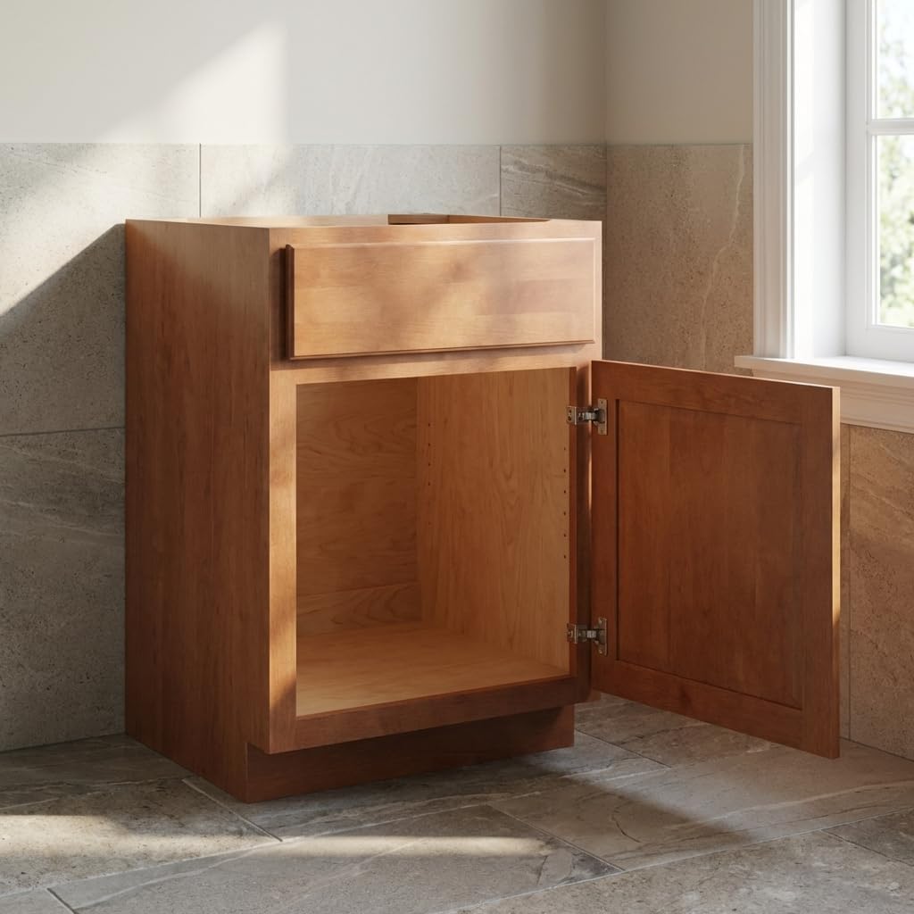 18" W x 16" D x 32" H Raised Panel Bathroom Vanity Base Cabinet | Solid Wood Partial Overlay | Ready to Assemble