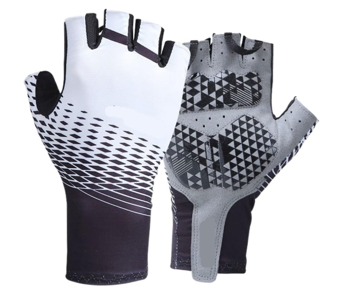 Fahrradhandschuhe Halbfinger-Fahrradhandschuhe, Rutschfest, Outdoor-Sport-Handschuh, Gepolsterter Fahrradhandschuh Radsporthandschuhe(White,L)