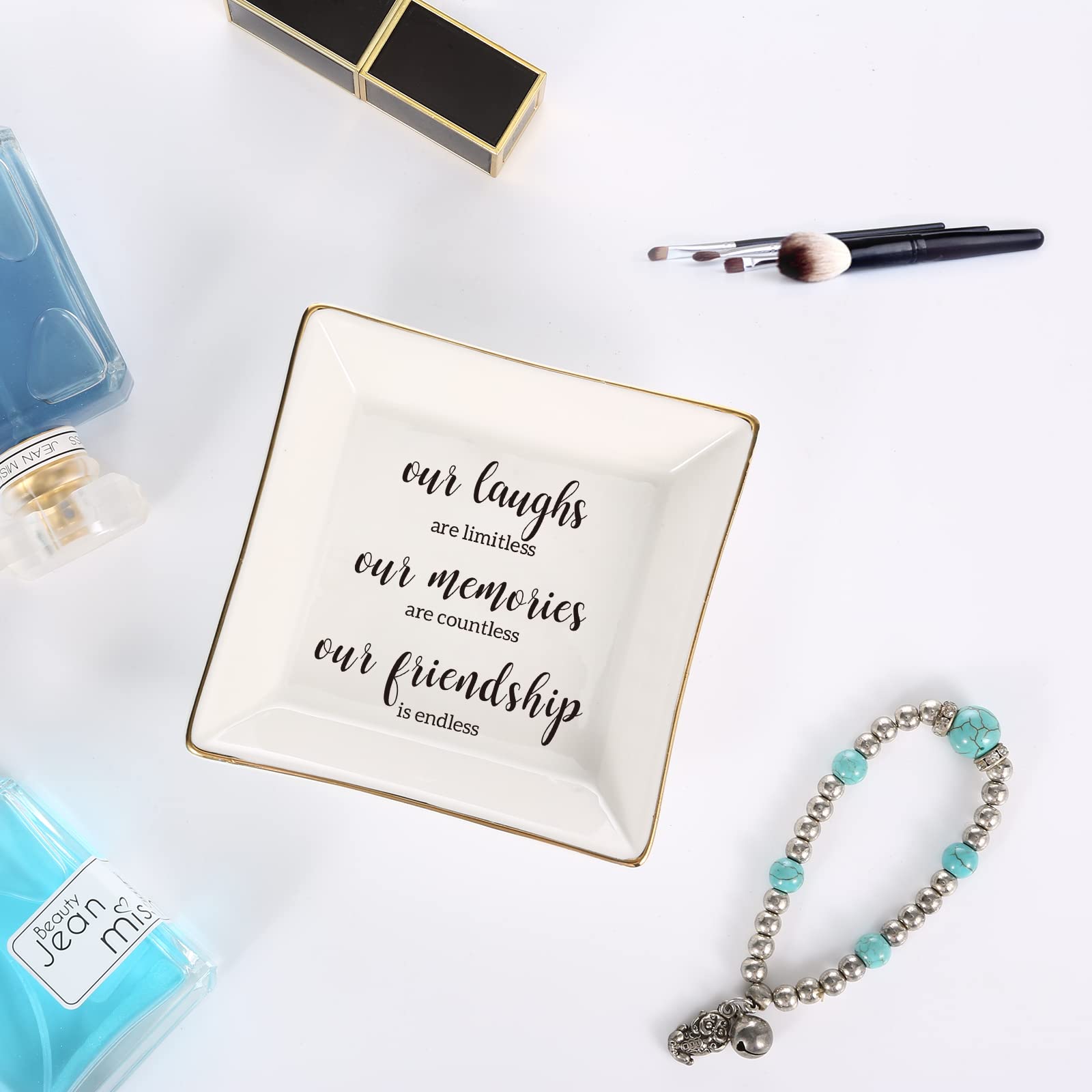 Endless Friendship Gifts Ceramic Ring Dish Jewelry Tray,Birthday Gifts For Best Friend-Our Laughs Are Limitless,Our Memories Are Countless,Our Friendship Is Endless