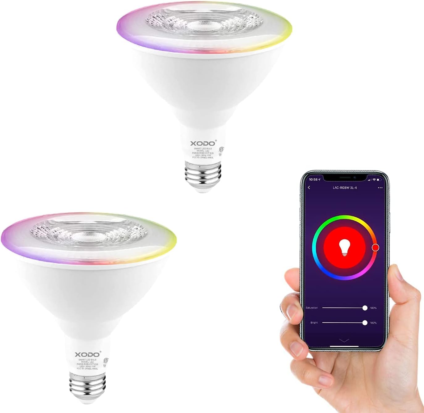 XODO Smart LED Flood Light Bulbs 2 Pack - WiFi, Dimmable, Color Changing, BR30, E26, 11W (75W Equivalent), 900 Lumens, LB1