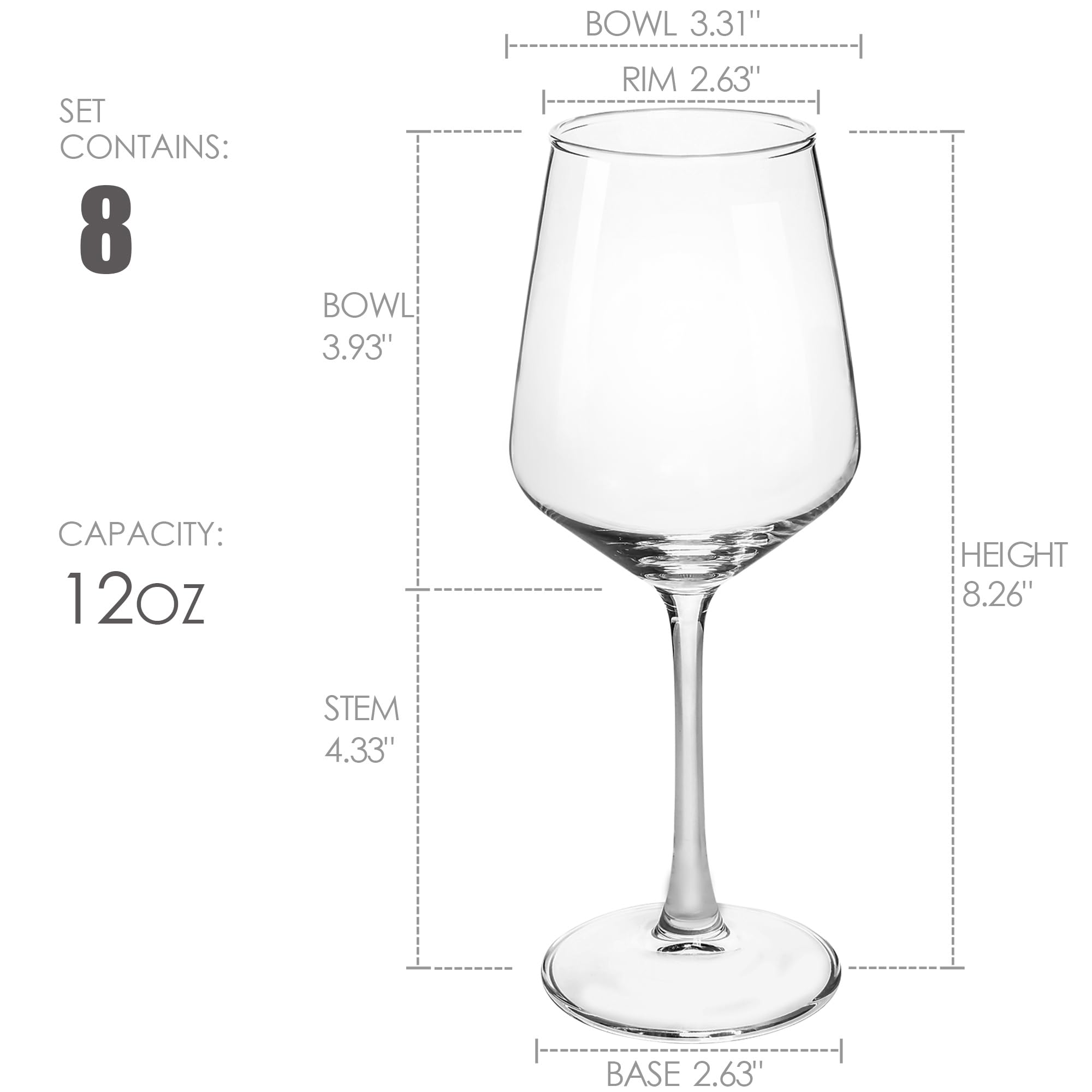 Juego de 8 copas de vino tinto y blanco duraderas de 12 onzas para bodas, fiestas, aptas para lavavajillas