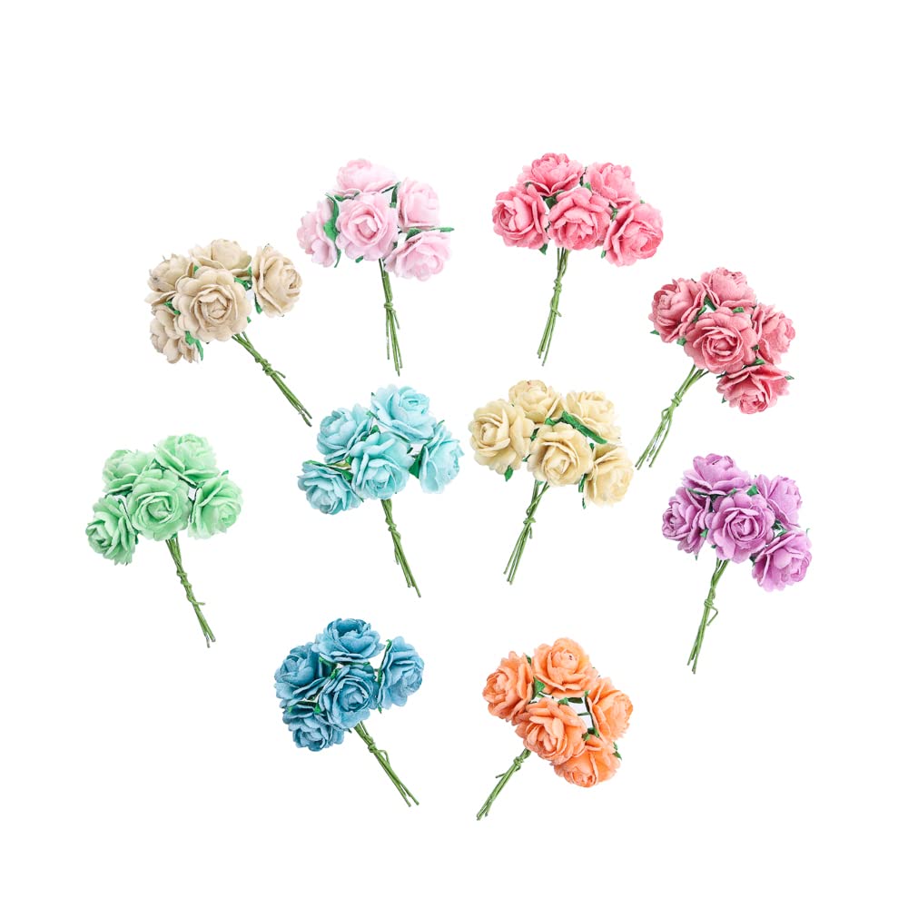 Artificial Flowers Handmade Heart Petals Mulberry Paper Roses 18 mm Mulberry Paper Flowers Scrapbooking Wedding DIY Craft, Artificial Roses 50 pcs (10 Colors Pastel Tone)