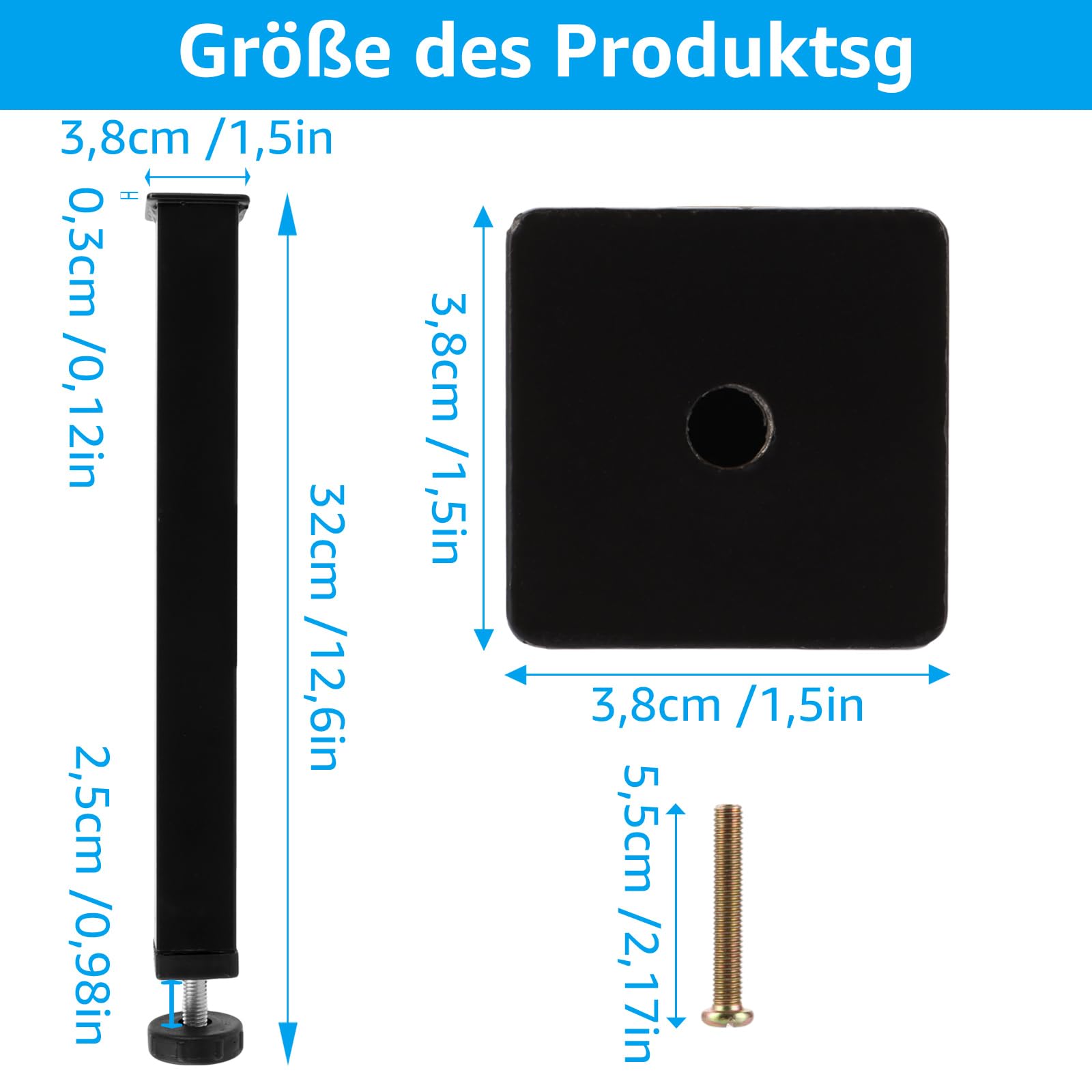 Lot de 4 pieds de lit réglables en hauteur 30 cm en métal avec vis pour lit, cadre de lit, canapé, armoire