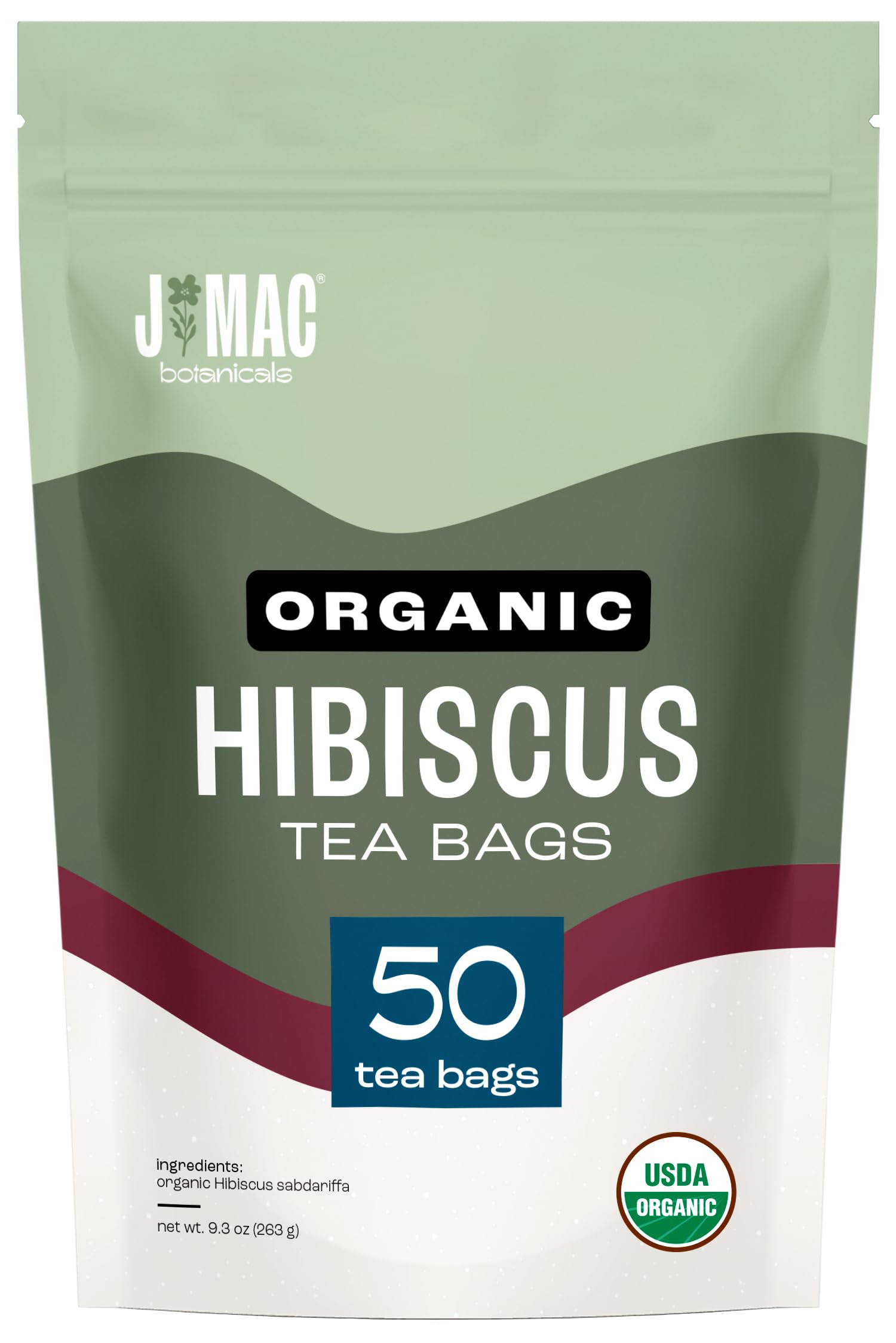 J Mac Botanicals, Organic Hibiscus Tea Bags (50 Count) - Certified by Organic Certifiers, Inc. - Quality Tea From Nile Valley, Egypt, Packaged in the