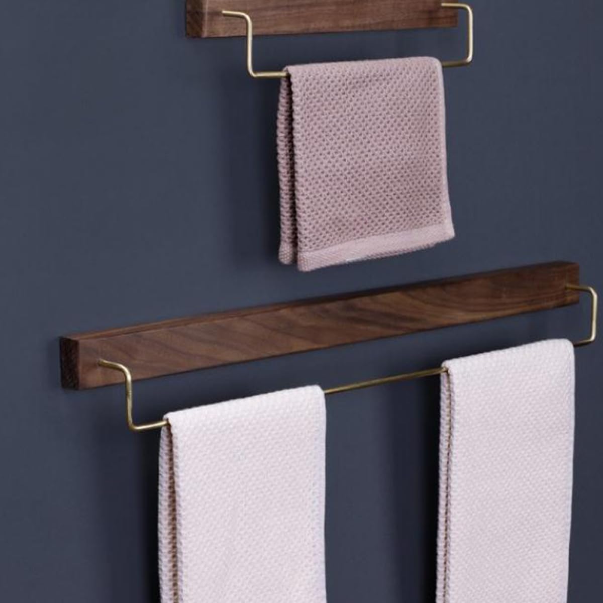 Estante para Toallas de Madera Maciza Nogal Oscuro Función de Almacenamiento, Toallero de Pared Grande para Baño y Cocina sin Taladro