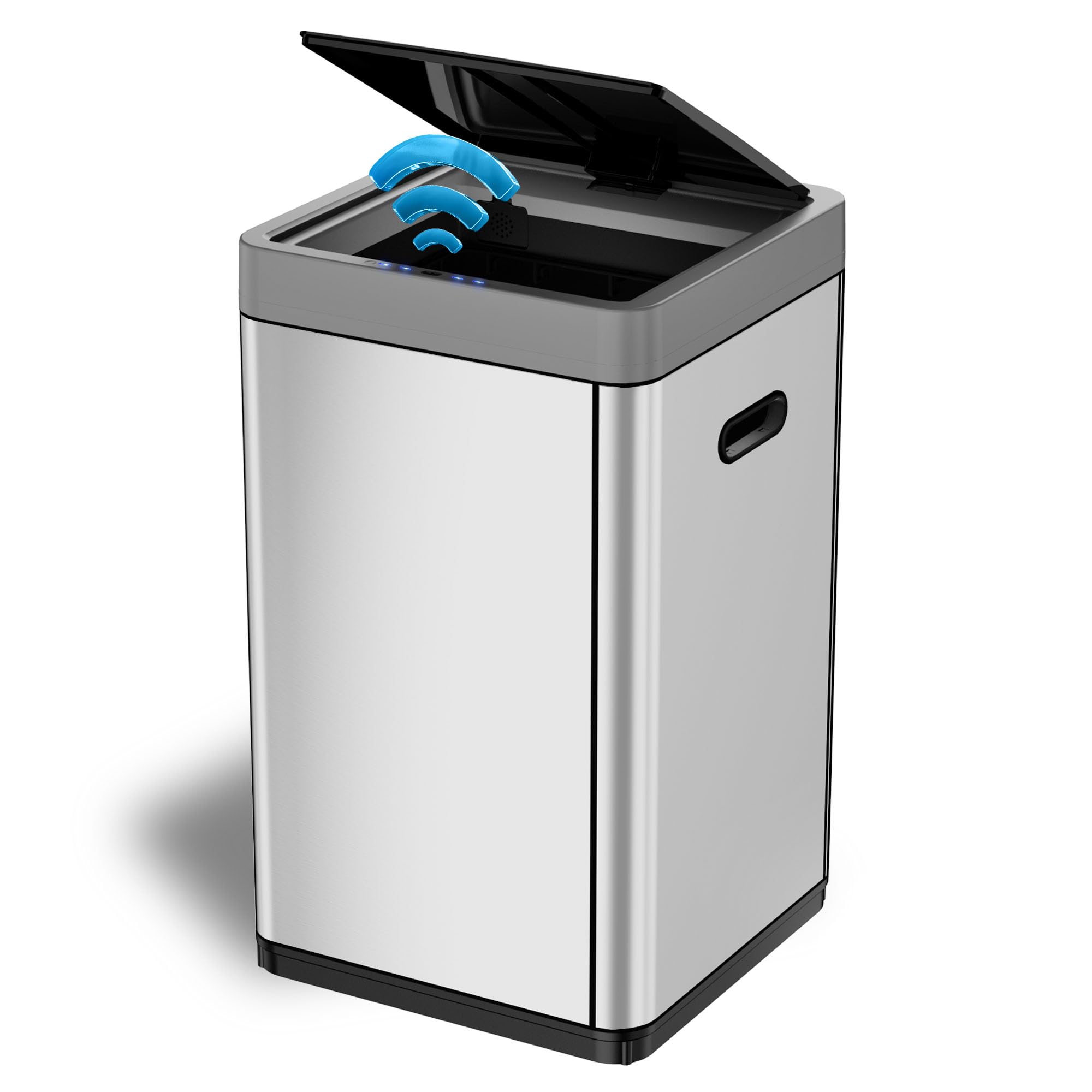 HUG&FKL 16 Gallon Stainless Steel Sensor Touchless Trash Can - Detachable Design, Easy Assembly, AA Battery-Powered Automatic with Lid, Ideal for Kitchen, Bathroom, Office
