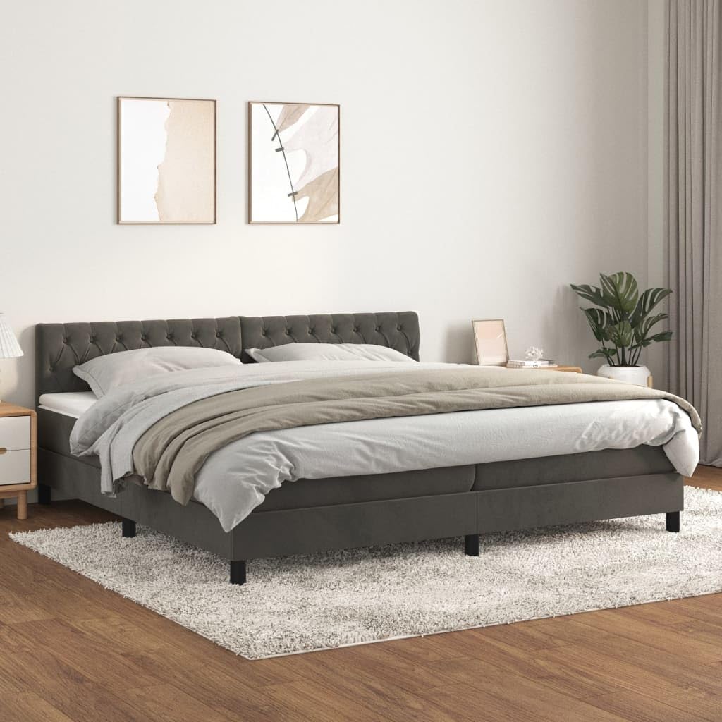 Ciemnoszary 200 x 200 cm, aksamitne obicie, zagłówek z regulacją wysokości, sprężyna kieszeniowa, meble do sypialni