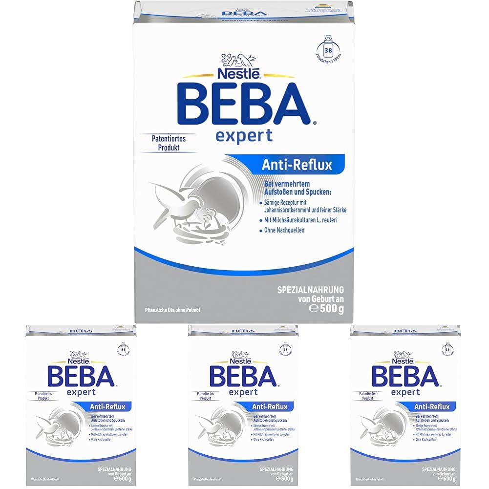 BEBA expert Anti-Reflux - AR Spezialnahrung von Geburt an, bei vermehrtem Aufstoßen und Spucken, Babynahrung, Baby-Milchpulver, 4er Pack (1 x 500g)