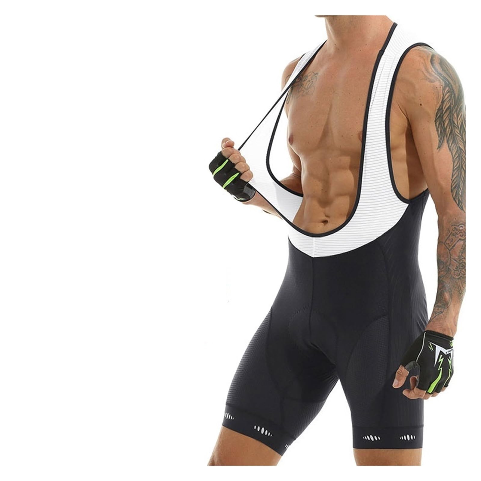 Pantaloncini da Ciclismo Pantaloncini con Bretelle da Ciclismo Uomo Tasca UPF 50+ della Serie Competitive Edition in Poliestere ad Asciugatura Rapida di Ultima Generazione(White,Europe-M)