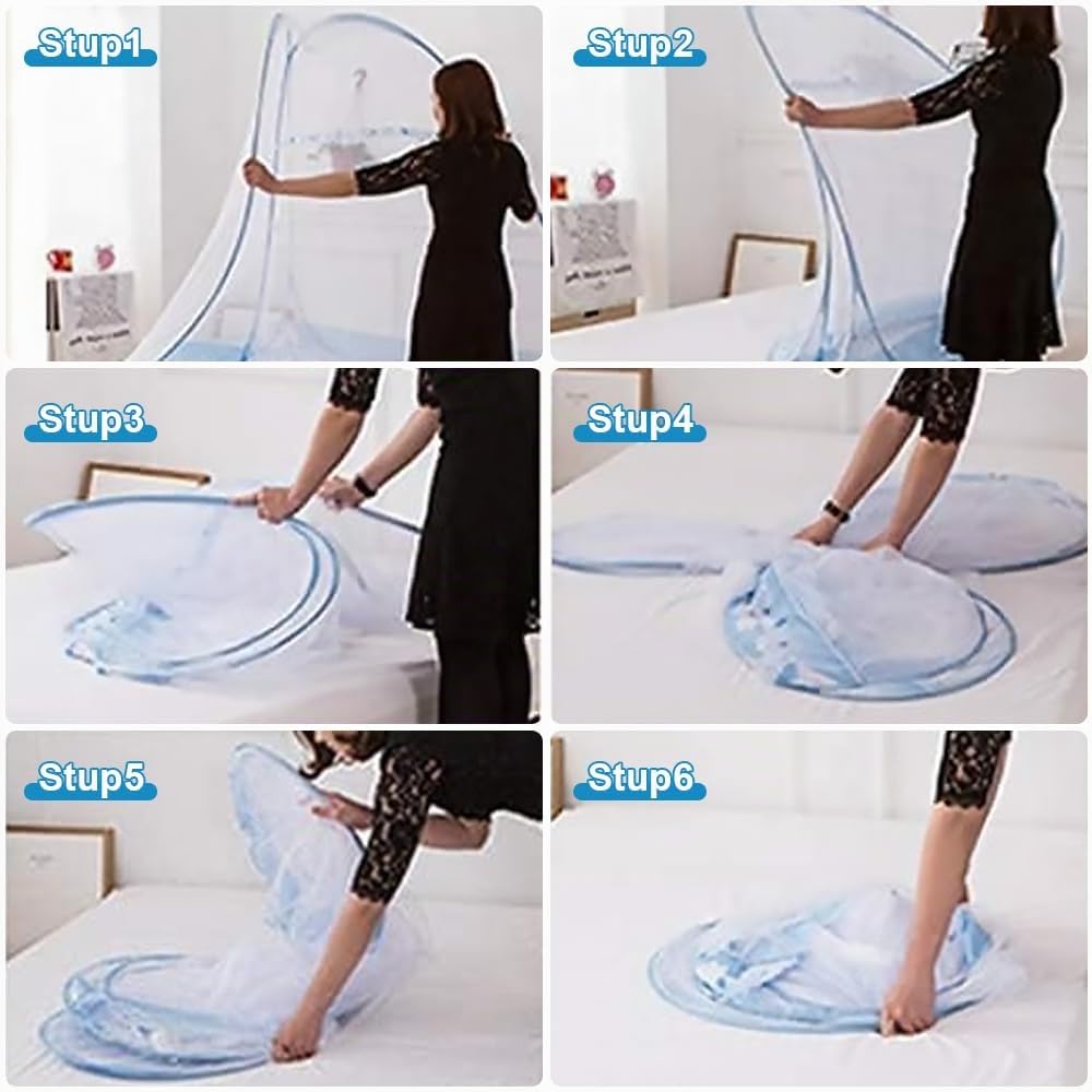 Mizikuu Moustiquaire pliable, facile à installer, légère et respirante 180x200 cm, bord bleu