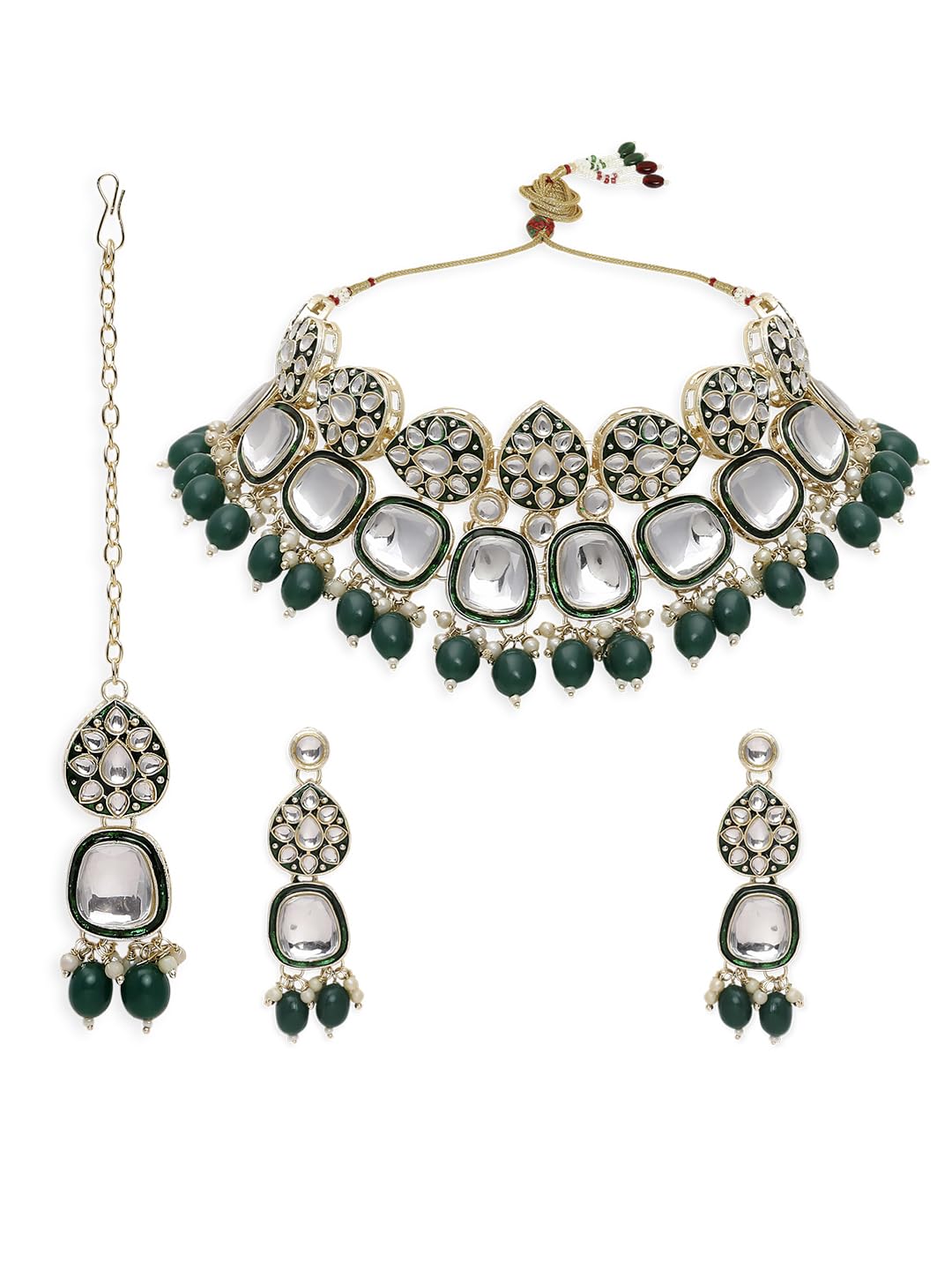 OOMPH Jewellery Green Meenakari Jadau Choker Necklace Set - Kundan Studded with Drop Earrings & Maantikka For Women & Girls Stylish Latest (NEST31_AOR1) (B0CKBWSD2F) Amazon Price History, Amazon Price Tracker