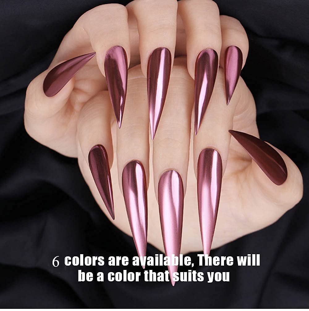 VERONNI Chrome Nail Powder 6 Colors/Jars Holographic Mirror Effect Nail Powders Metallic Bubble Effect Nail Art Decoration Nail Art Powder With 6 Eyeshadow Sticks
