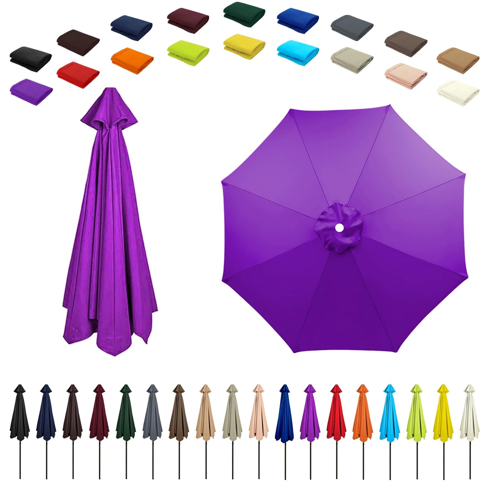 6/8 Ribs Umbrella Replacement Top, Parasol Replacement Canopy, Replacement Parasol Fabric Cover, Breathable/UV Protective, For Patio/Market/Yard/Backyard/Pool/Market(Purple,6 ribs: 2m/6.6ft)