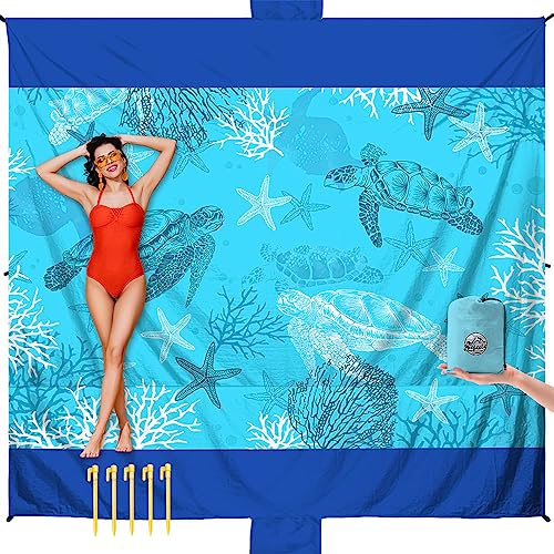 Sea Turtle Beach Blanket Sandproof Waterproof Extra Large Blanket for 1-6 Adults Size 78