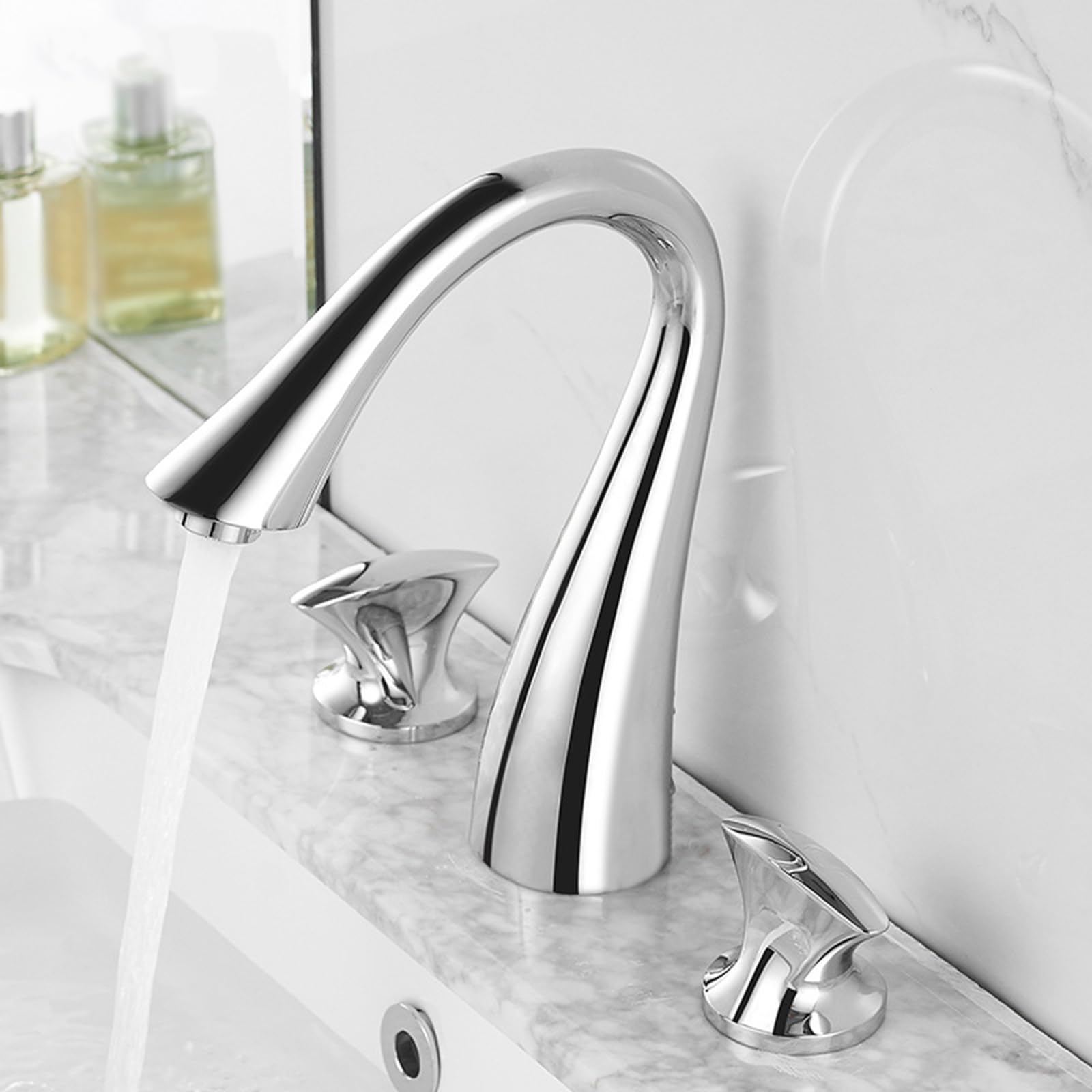 Grifo 3 Orificios para Baño Agua Fría Y Caliente Bimando Grifos para Lavabos de Baño Latón,cromo