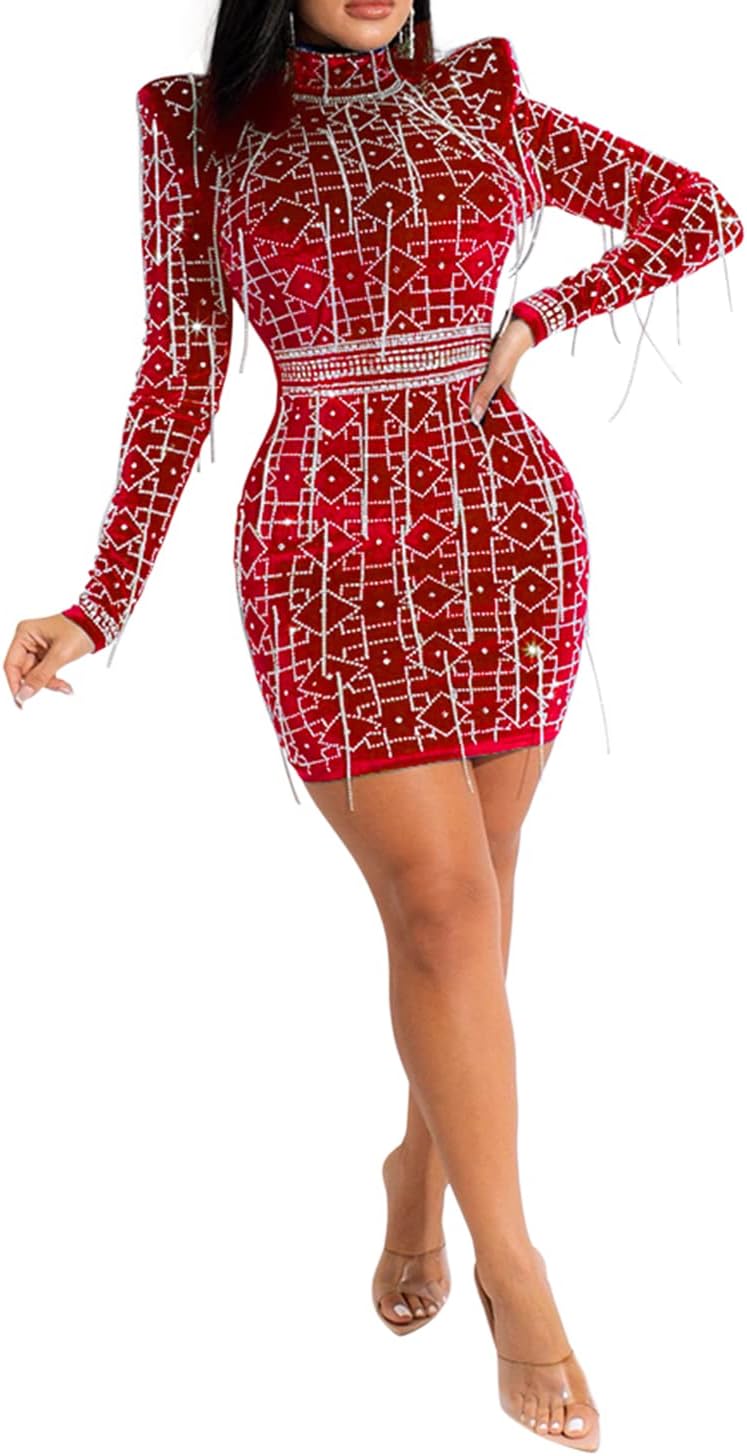 Women Sexy Birthday Dress Hot Drilling Process Sexy Dress Party Club Night Dress