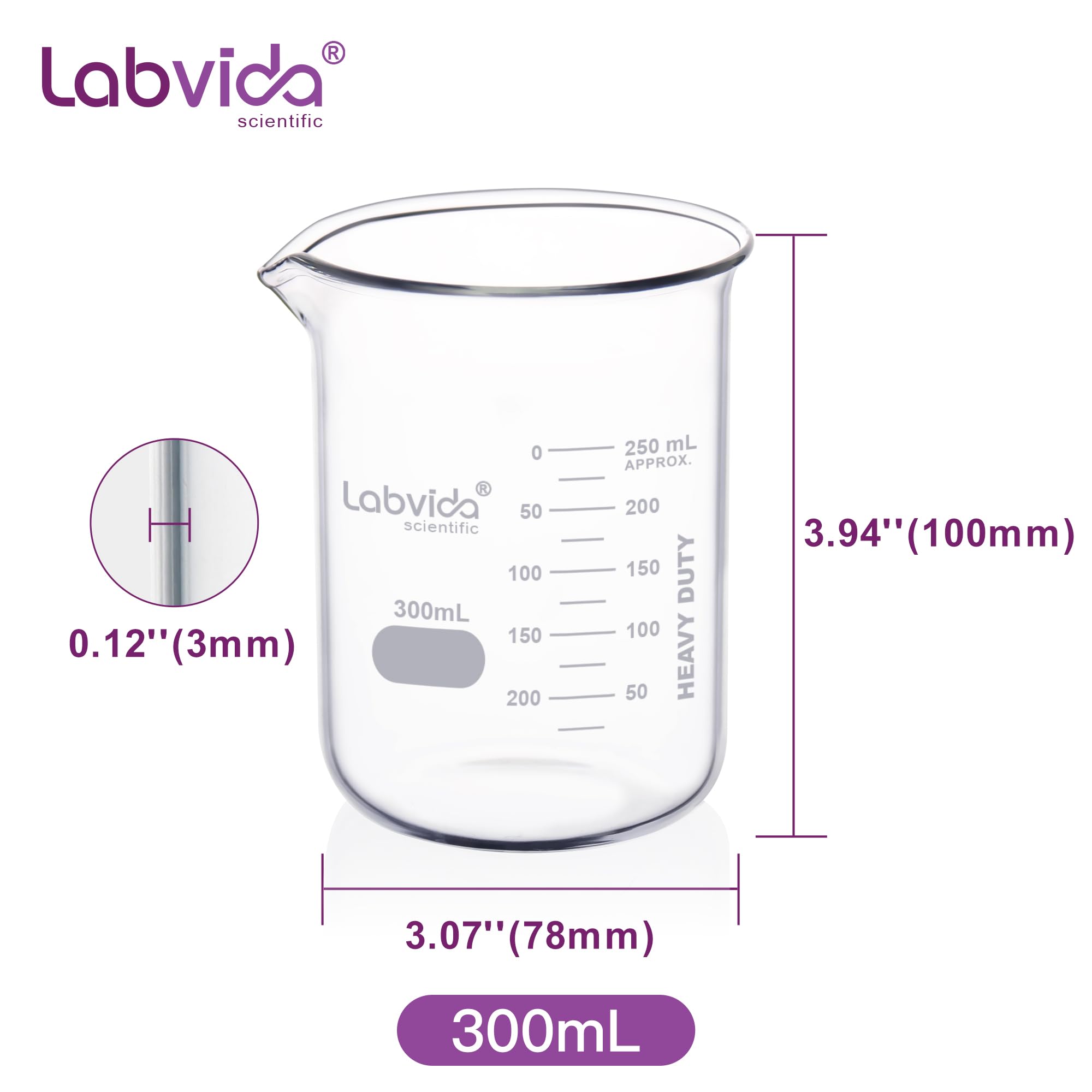 Griffin LVA011 - Vasos de vidrio de baja forma, 300 ml, borosilicato 3.3 con graduación impresa, 12 unidades