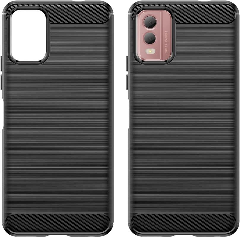 Image of NPRC Hybrid Ultra Slim Protective Case TPU Non-Slip Carbon Fiber Texture Shockproof Case Cover for Nokia C32 - Black
