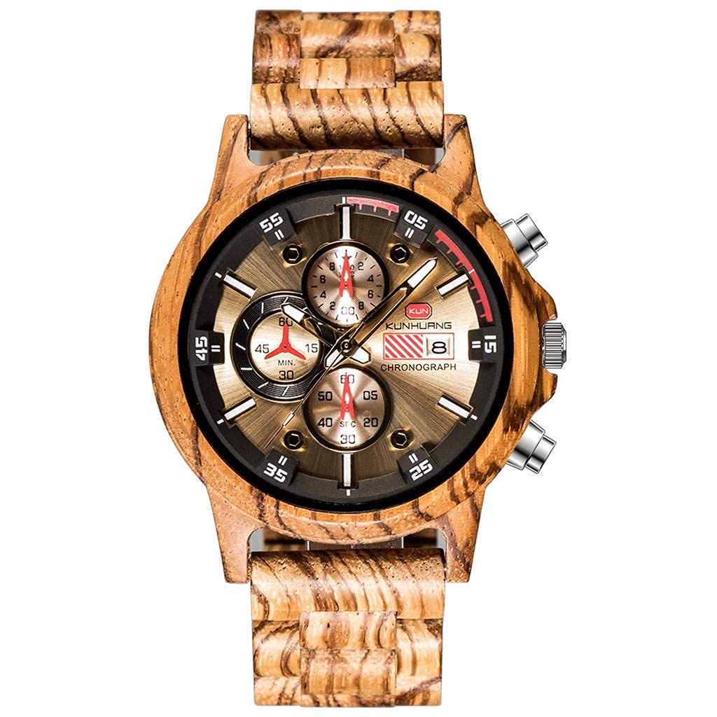 Reloj de madera para hombre analógico con cuarzo y fecha