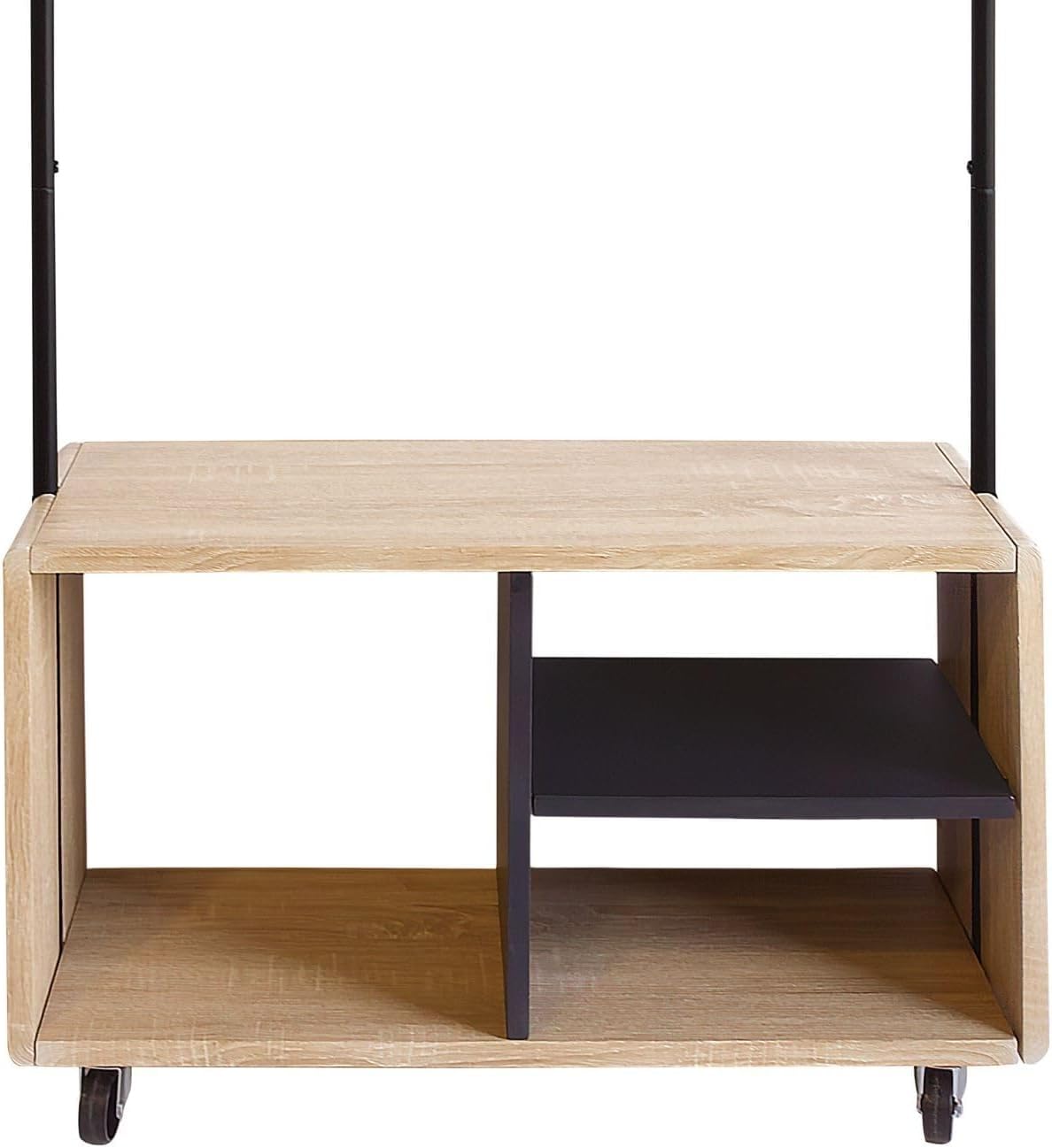 Box and beyond Casey - Perchero para ropa (72 x 31 x 153 cm), madera natural y metal negro, estantes, ruedas, perchero, abrigos, zapatos, entrada, lavadero, estilo moderno