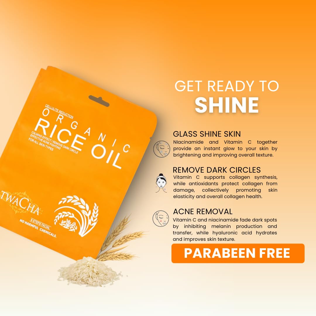 Twacha Rice Oil & Red Wine Facial Kit | For Even Toned Glass Skin that Helps with Dark spots & Hyperpigmentation | For All Type Of Skin | Ideal for both Men & Women | Pack of 2 ( 2*53 gm)