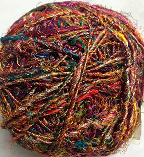 Yarn Place 1 LARGE Hand-Spun Ball Himalaya Recycled Sari Silk Yarn Multi Color Sampler