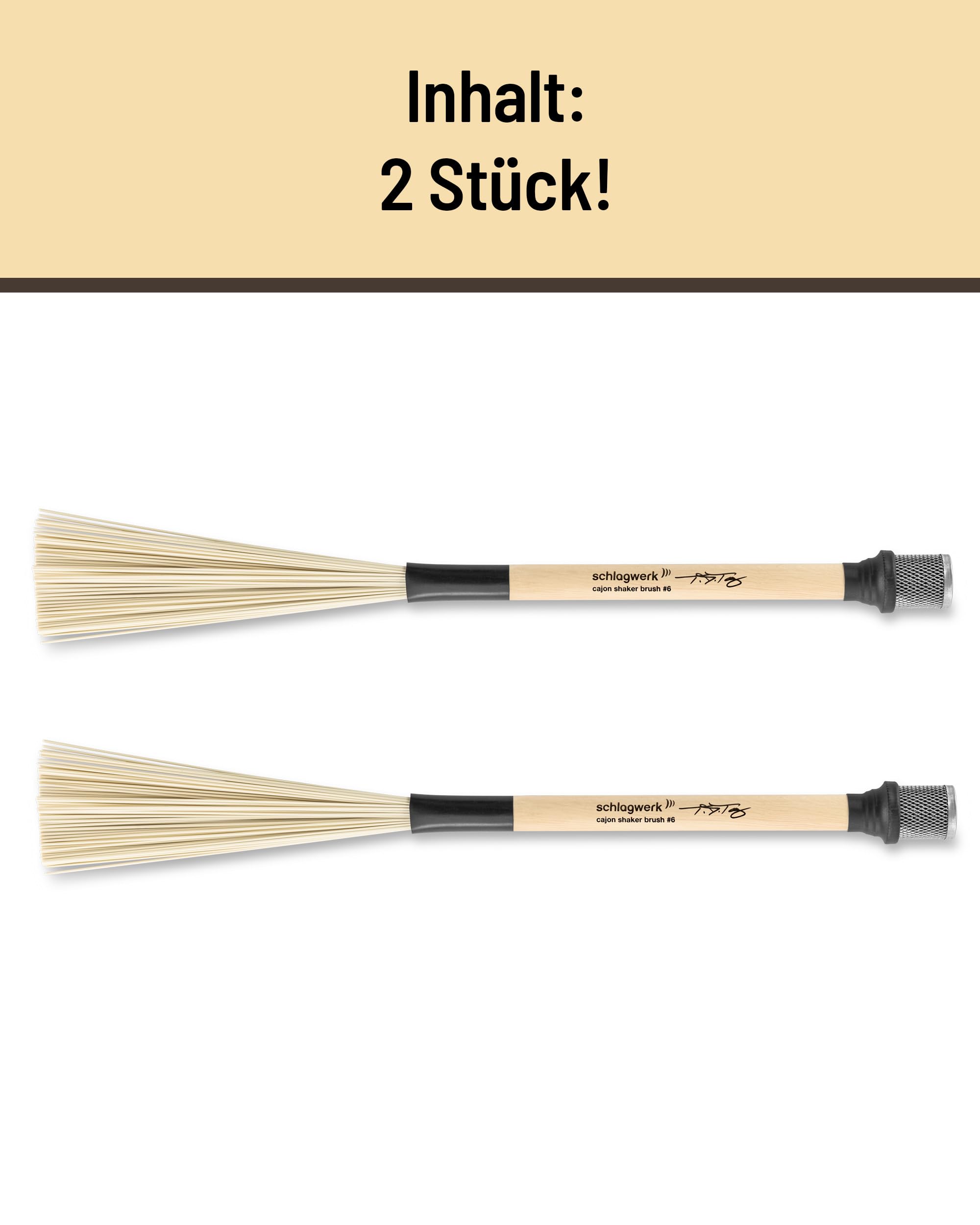 Schlagwerk BRC06 Cajon Brush #6 - Shaker Brush - 2 Stück - Percussion Brushes mit eingebautem Rhytmus Shaker - 40 cm Länge, ausbalenciert. Made in Germany - in Zusammenarbeit mit T.J.Troy