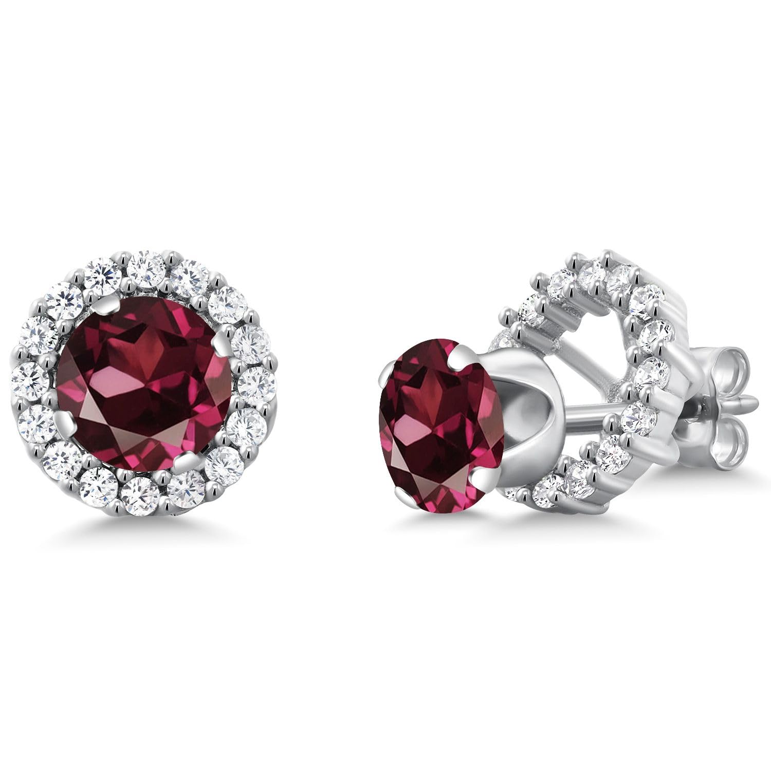 Gem Stone King 6MM Round Gemstone Birthstone Removable Jacket Stud Halo Earrings For Women 925 Sterling Silver Fine