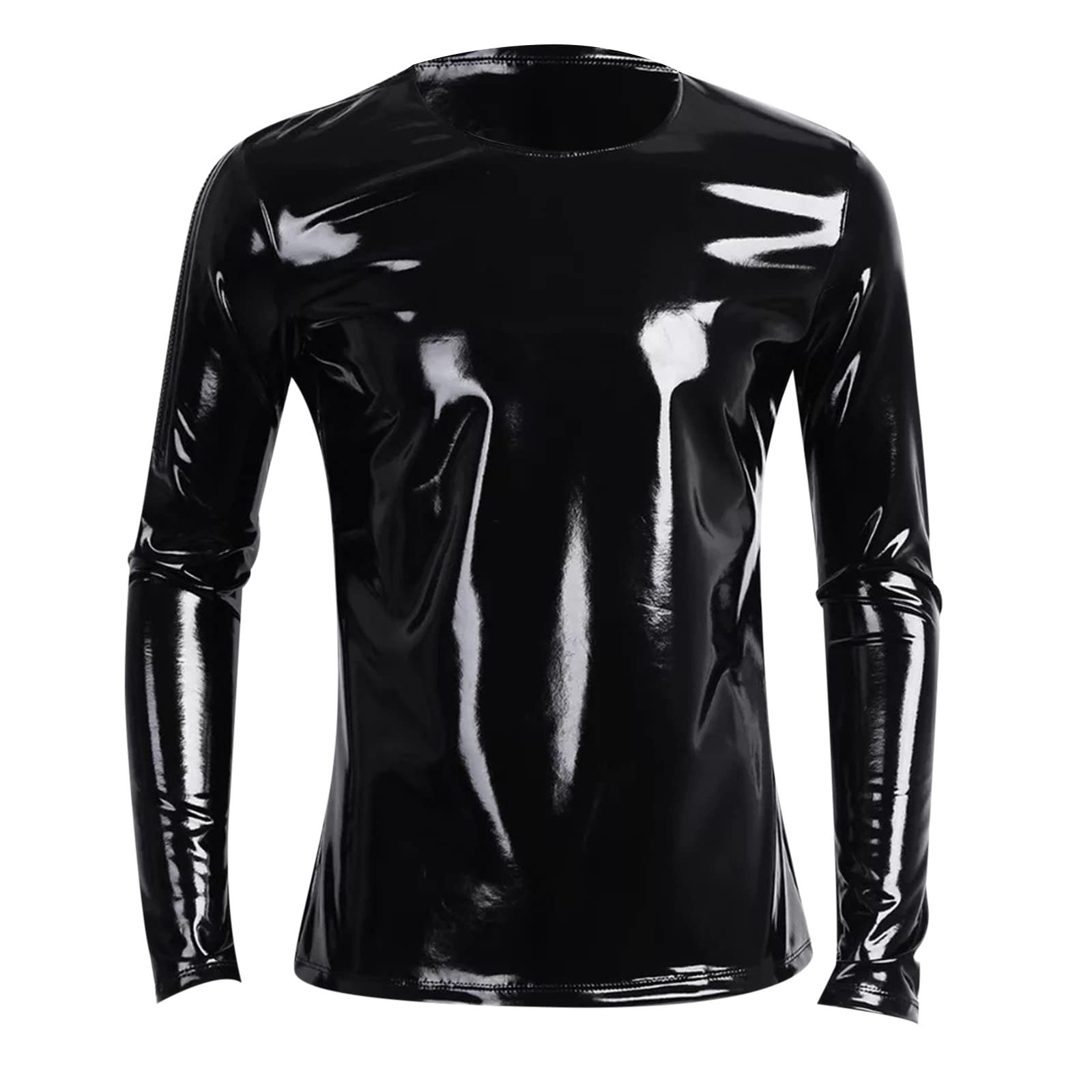 Beokeuioe Chaqueta con aspecto lacado, para hombre, camiseta interior, aspecto mojado, camiseta muscular, piel lacada, malla con cuello alto, sexy, fiesta, clubwear, aspecto mojado, blusa