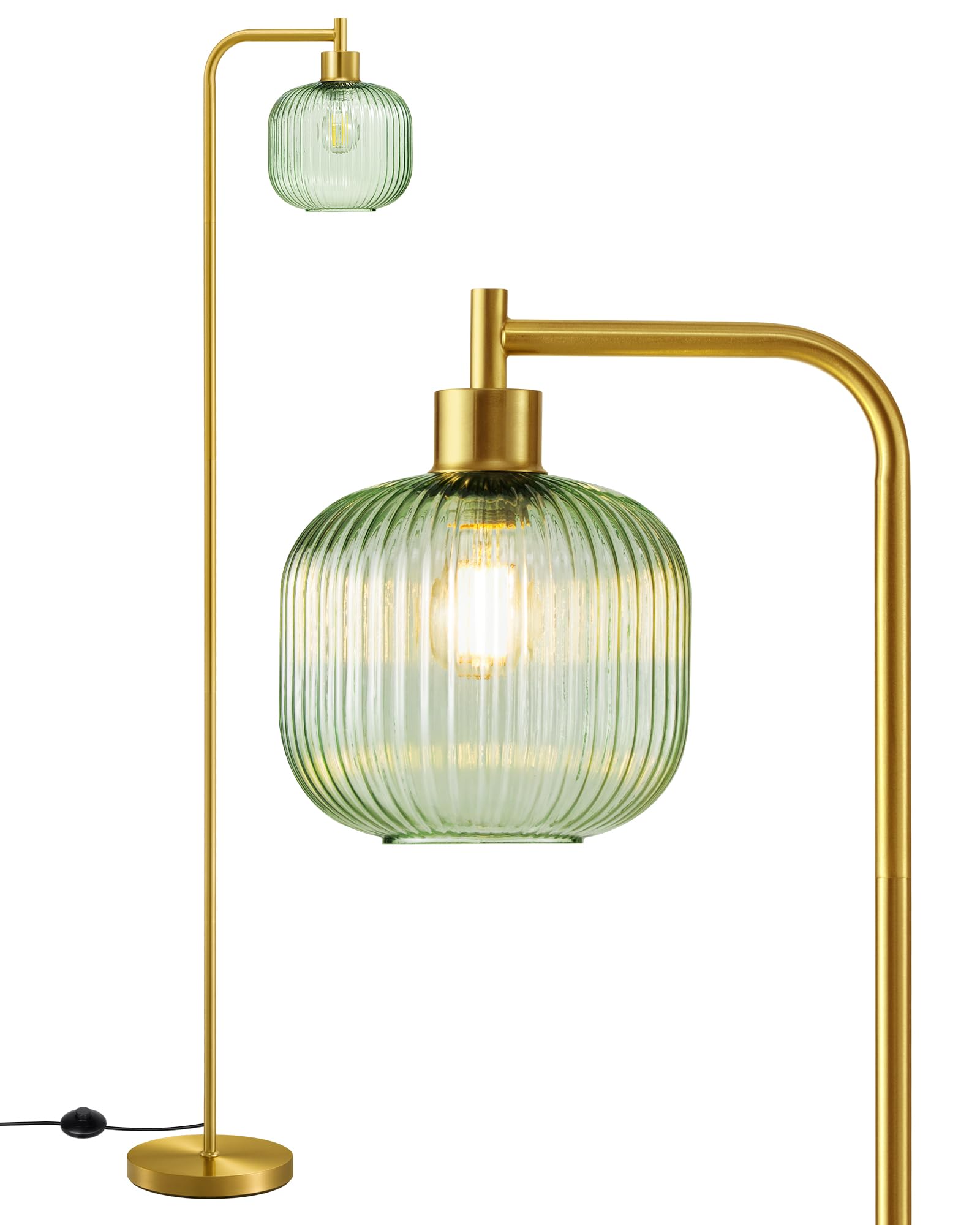 EDISHINE Lampadaire sur Pied Salon, Lampe Arquée avec Abat-Jour en Verre Bonbon Vert Menthe et Structure Métallique Dorée, Lampe de Lecture Moderne avec Ampoule LED E27 2700K, pour Chambre, Bureau