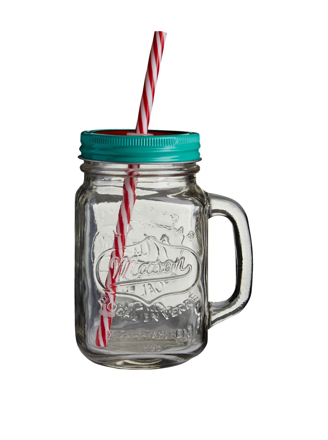 Orsina Versatile Embossed Coloured Mason Jar Mug With Watermelon LidEmbossed Glass Bottle With Metal Lid from B&Q