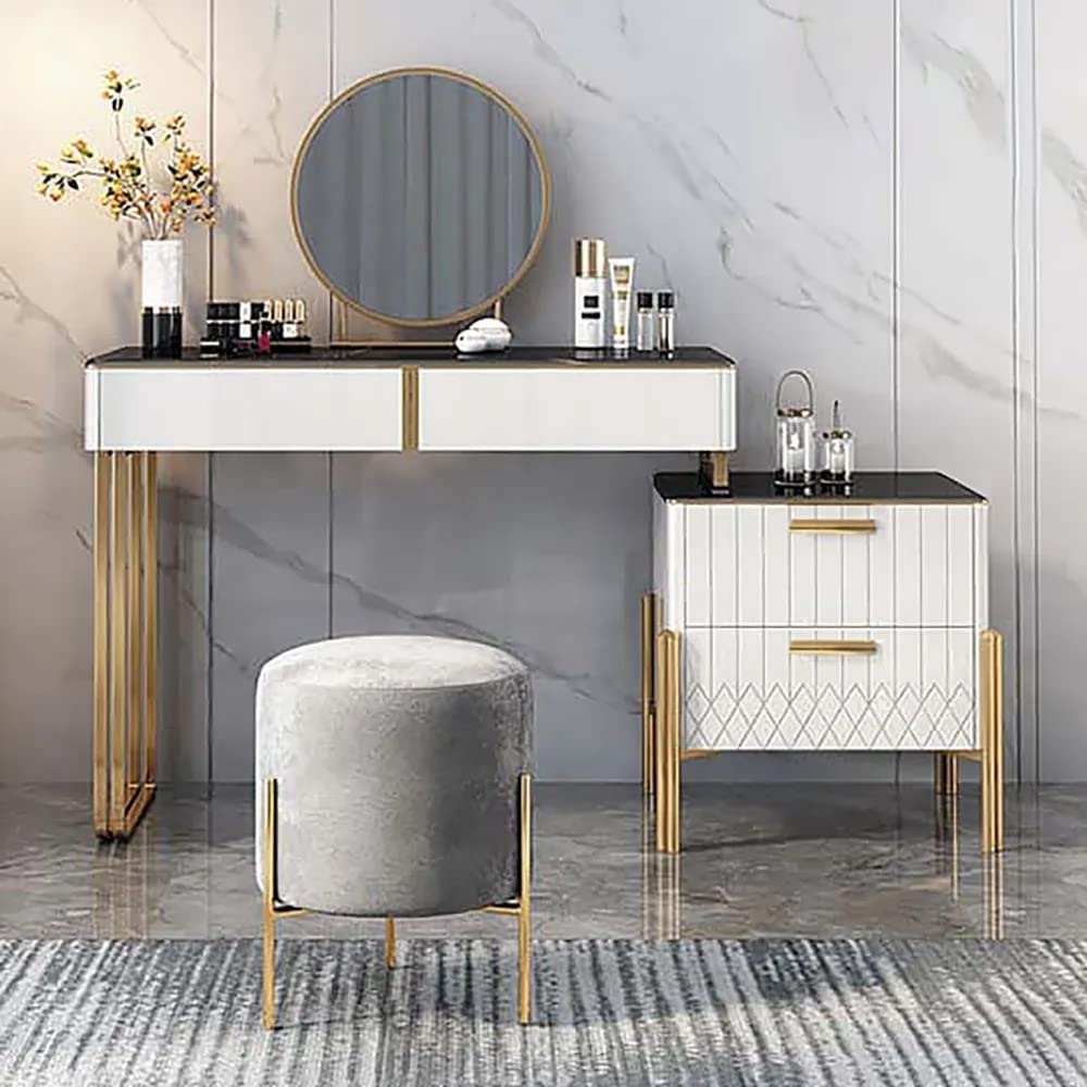 Kohinoor Decor Interiors ARO Modern Makeup Vanity with Flip Top Mirror & Side Cabinet Expandable Dressing Table with Drawers Stainless Steel in White & Black-image-37