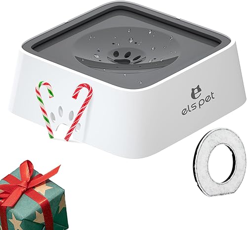 ELS PET Alimentador de agua lento antiderrames, gran capacidad, 70 onzas2 L, cuenco de viaje para perros y gatos (gris)